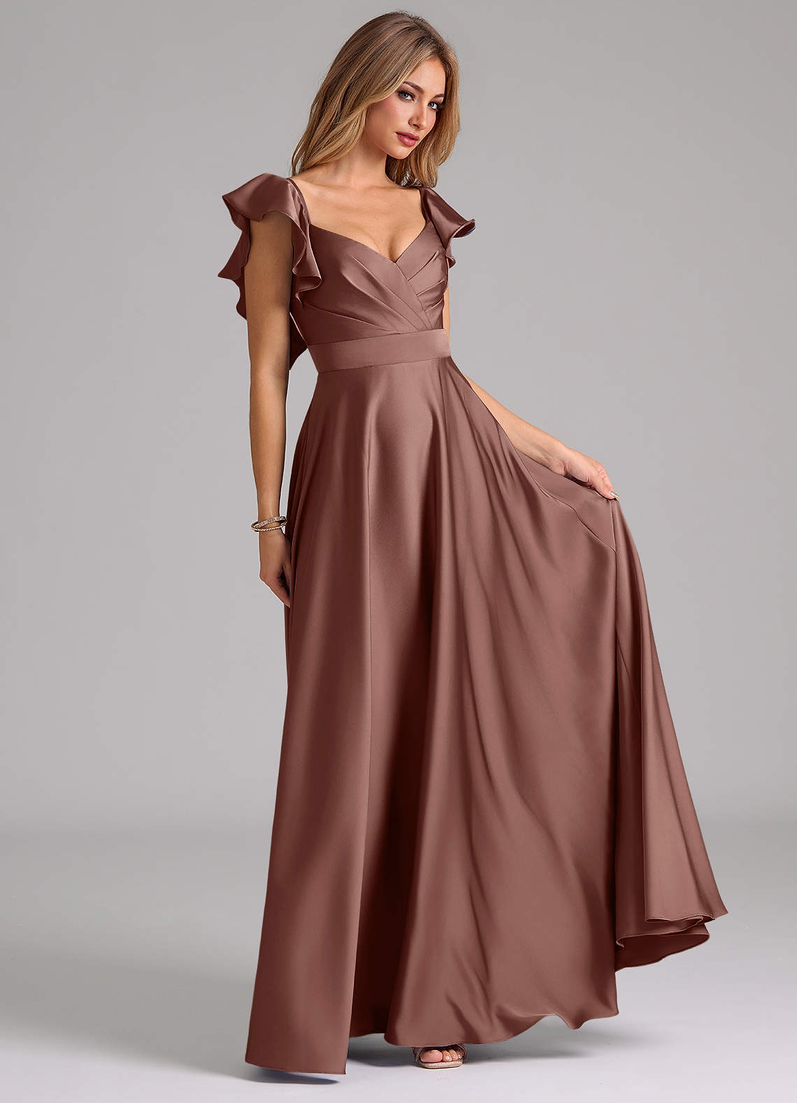 Azazie Leilani Klänningar att prova hemma Klä av A-Linje i Stretch Satin Rynkad Svart image3