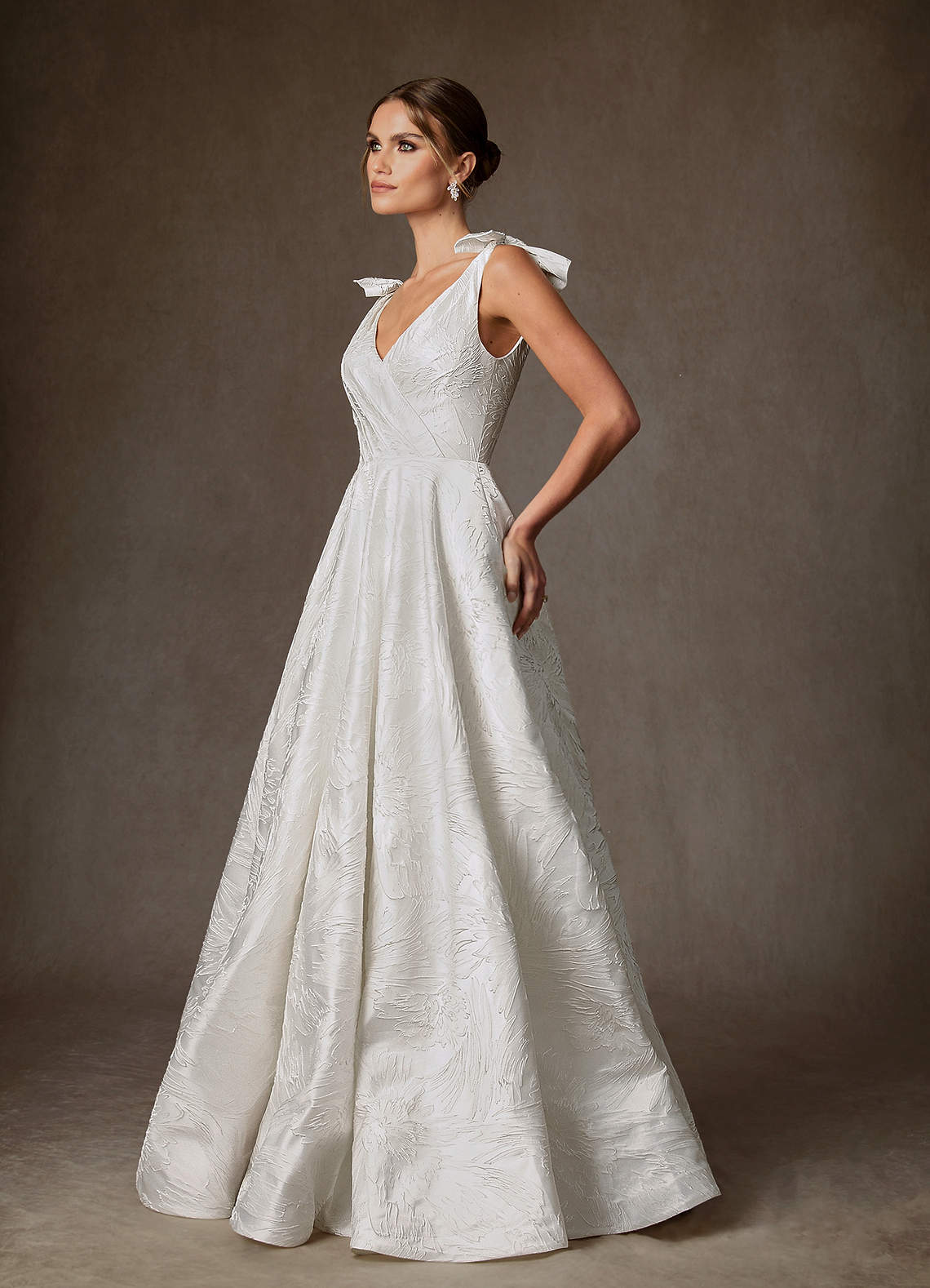 Azazie Korina Diamond White A-Line Floral Jacquard Dress Ready to