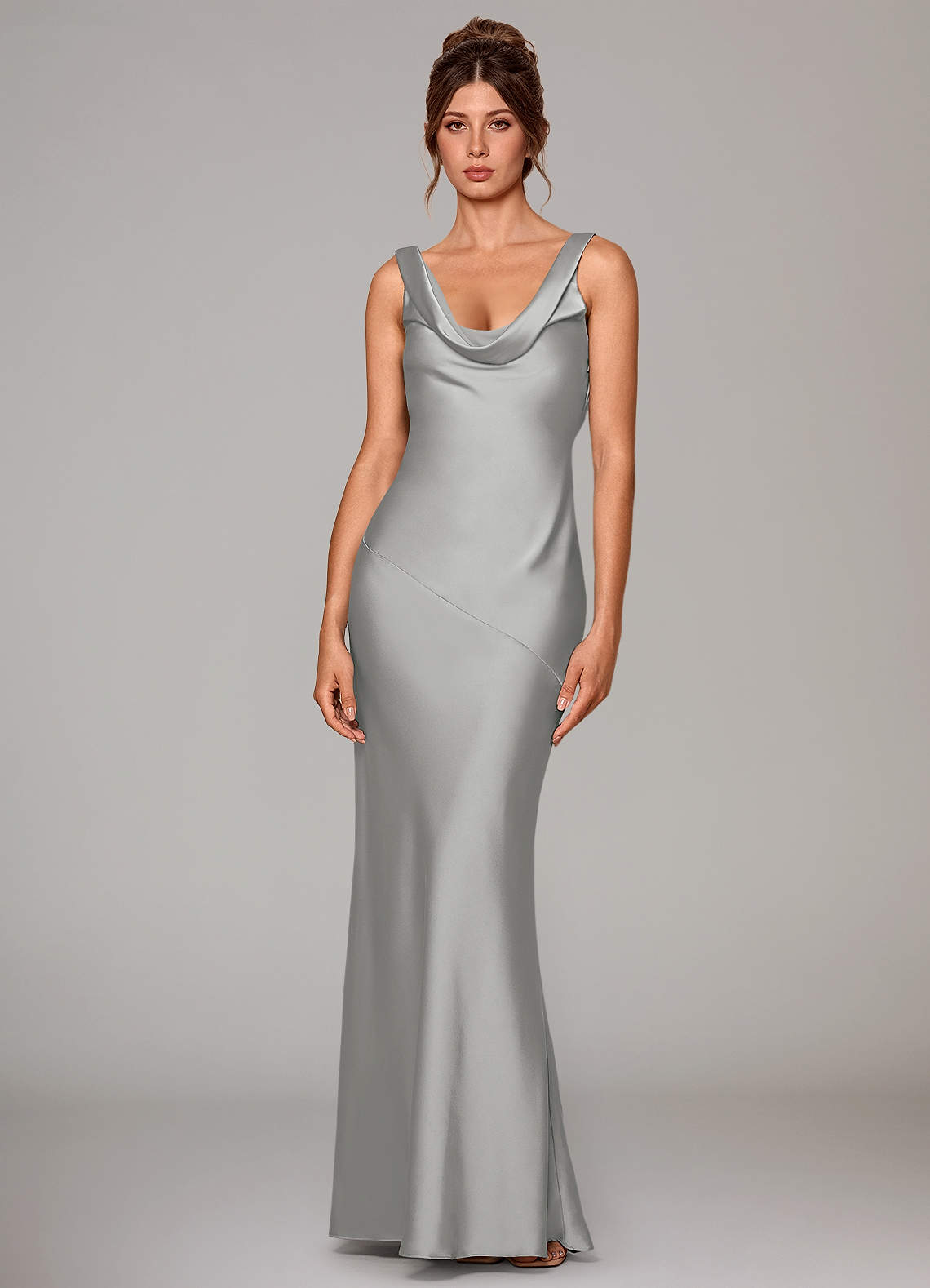 Azazie Rylina Bridesmaid Dresses Silver Mermaid Stretch Satin Dress image1