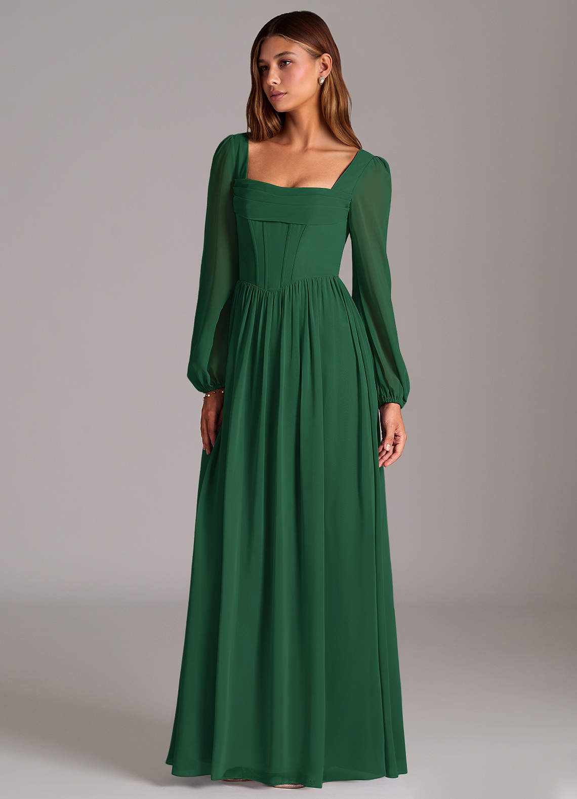 Azazie Maree Bridesmaid Dresses Dark Green A-Line Corset Chiffon Dress image1