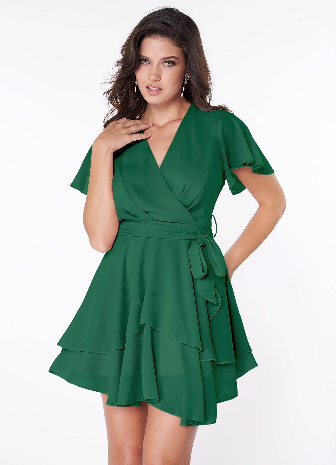 Downright Darling Dark Emerald Ruffled Short Sleeve Mini Dress image1