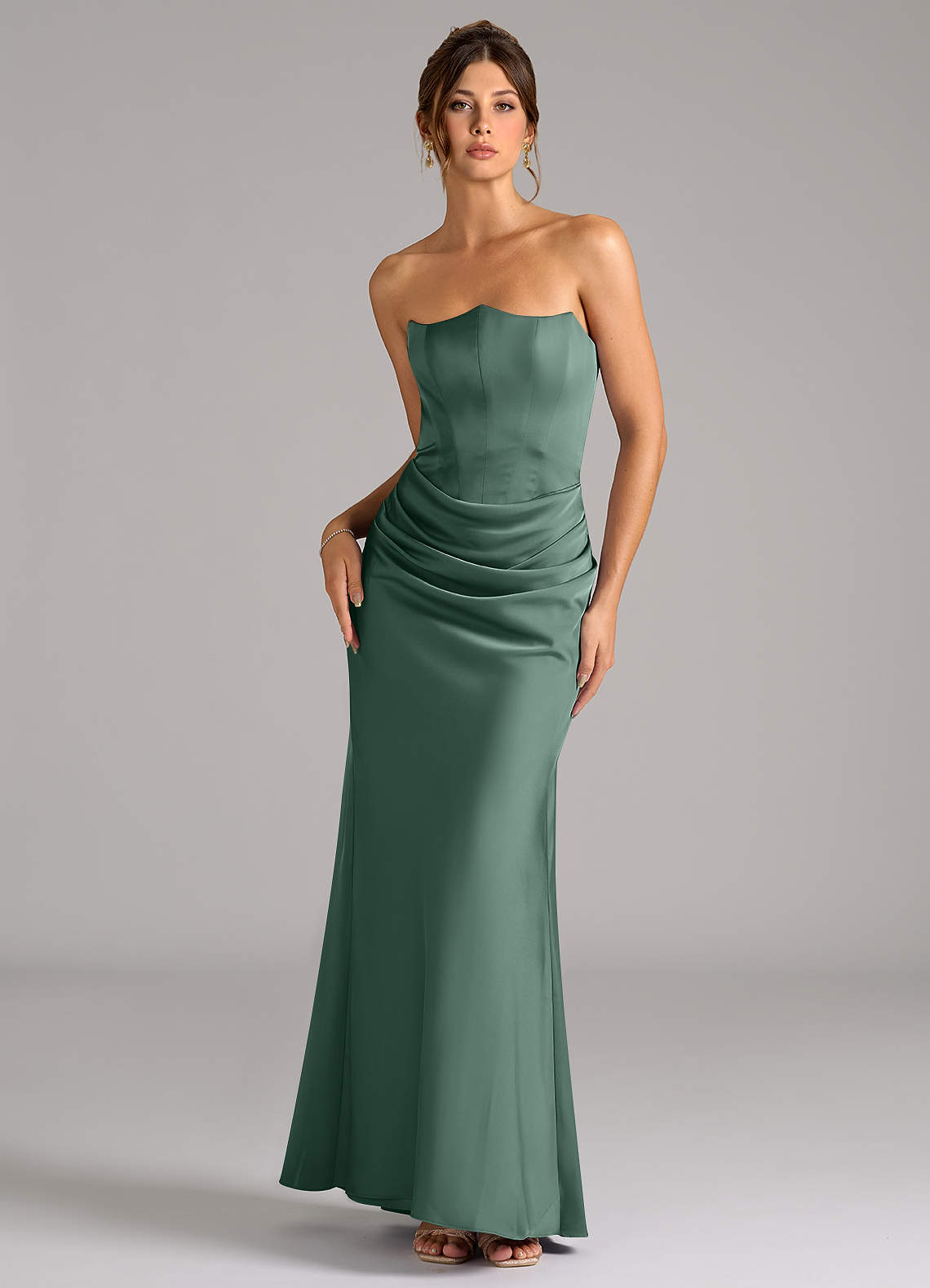 Azazie Debby Bridesmaid Dresses Eucalyptus Mermaid Strapless Stretch Satin Convertible Dress image1