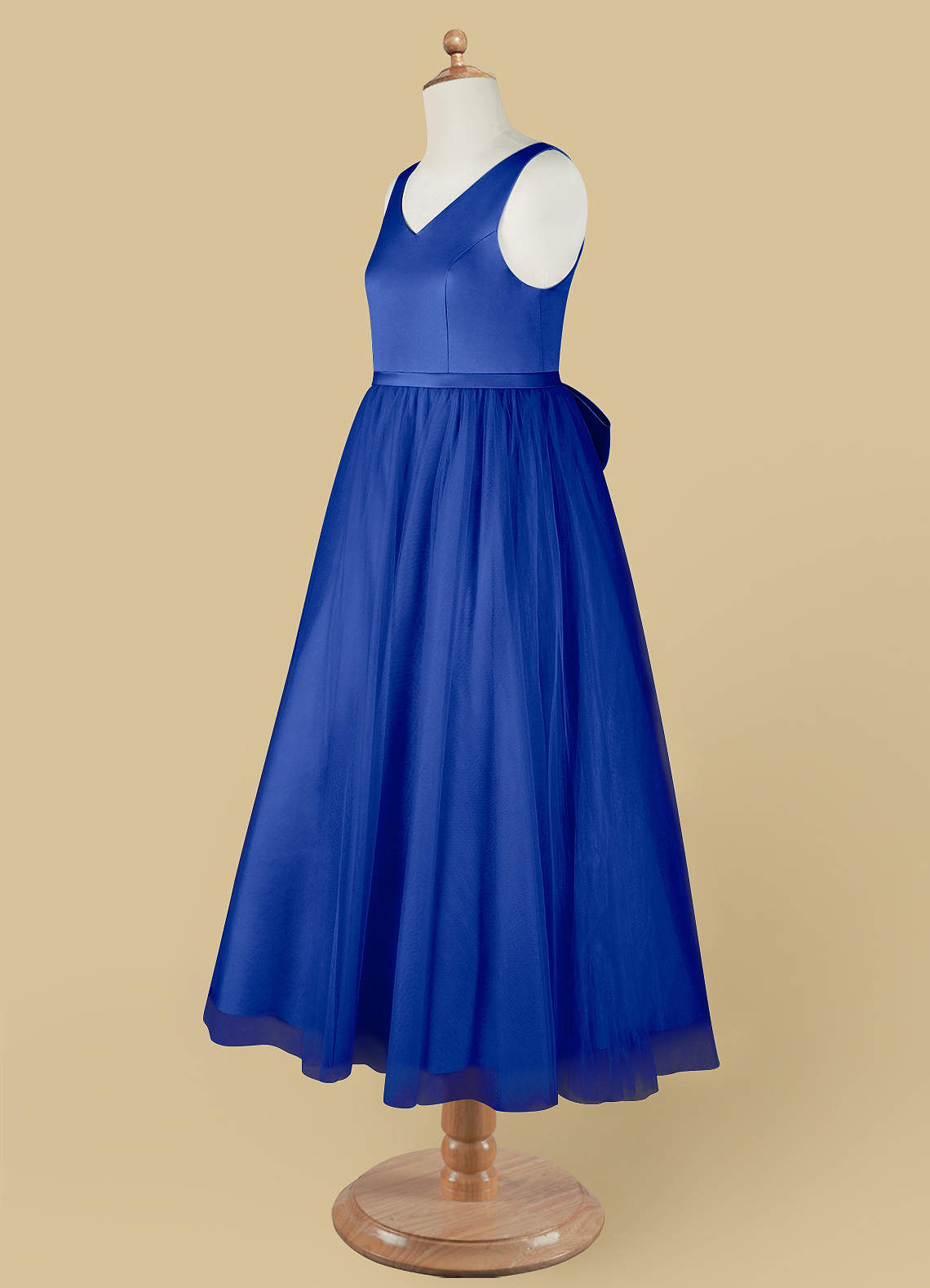 Azazie A-Line/Princess V-Neck Ankle-Length Tulle Flower Girl Dresses - Royal Blue