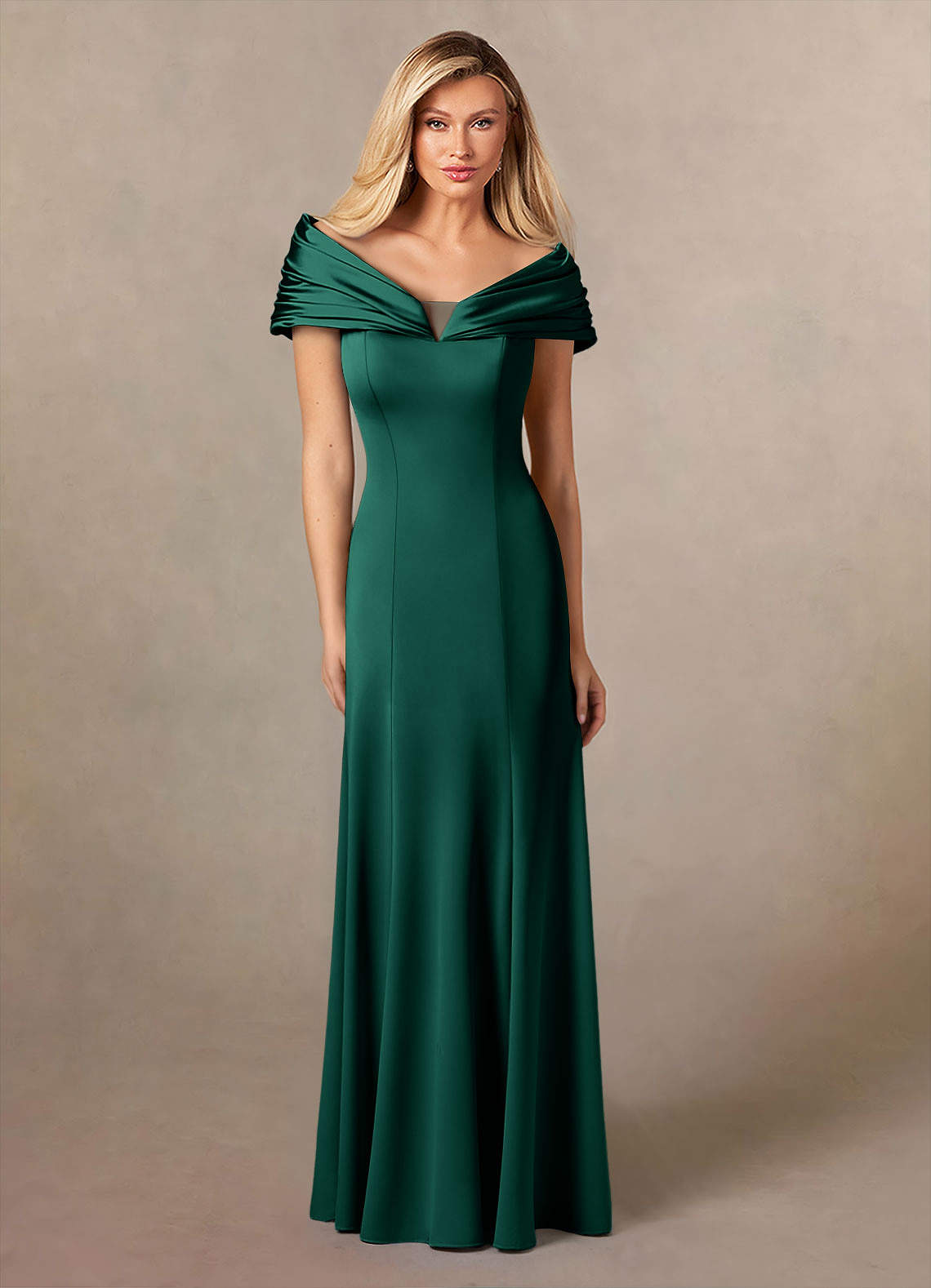 Azazie Auberdeen Mother of the Bride Dresses Emerald Mermaid Pleated Stretch Satin Dress image1