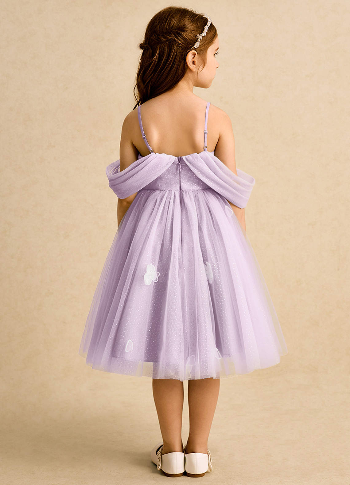 Azazie May Flower Girl Dresses Frosted Lilac Ball-Gown Pleated Tulle Dress image1