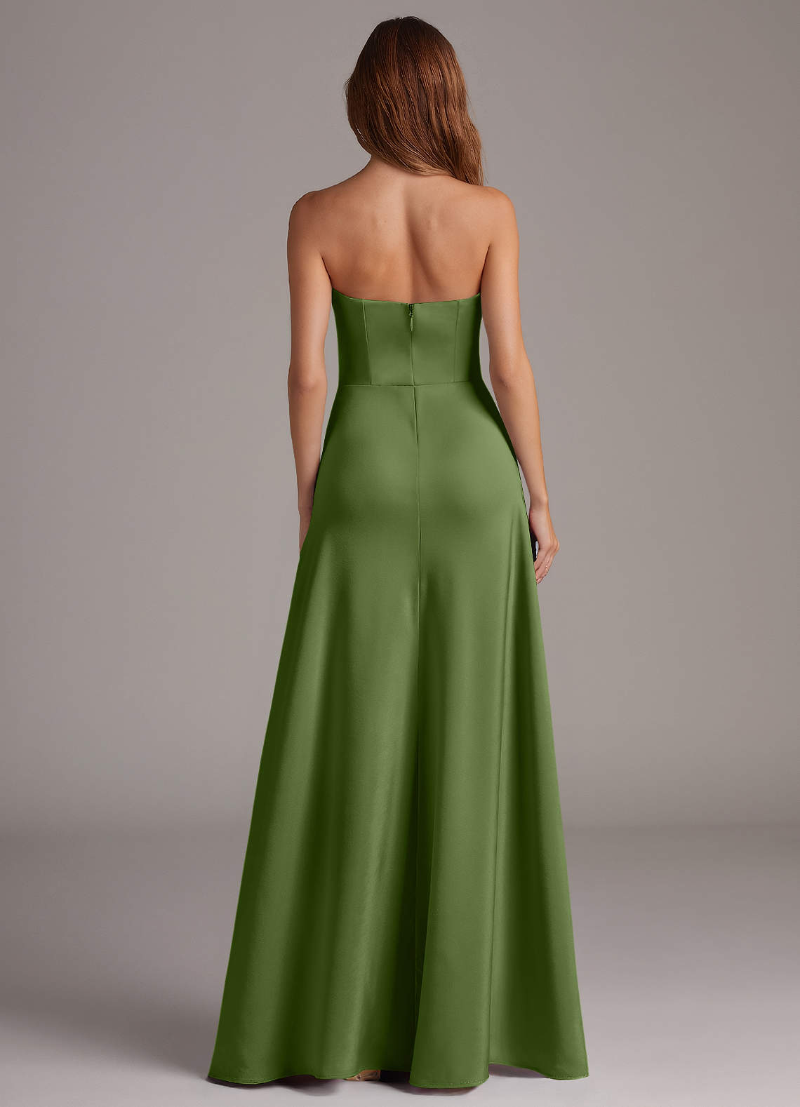Azazie Wren Vestidos de damas de honor Vestido de Enebro de Satén Elástico de Corte en A Convertible con Sin tirantes image4