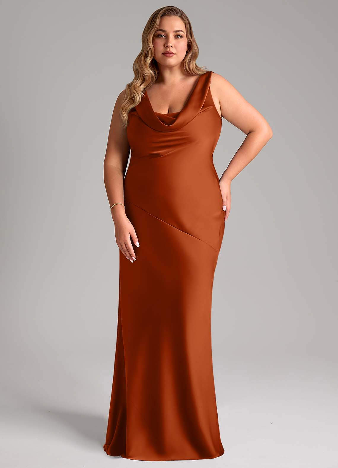 Azazie Rylina Bridesmaid Dresses Burnt Orange Mermaid Stretch Satin Dress image1