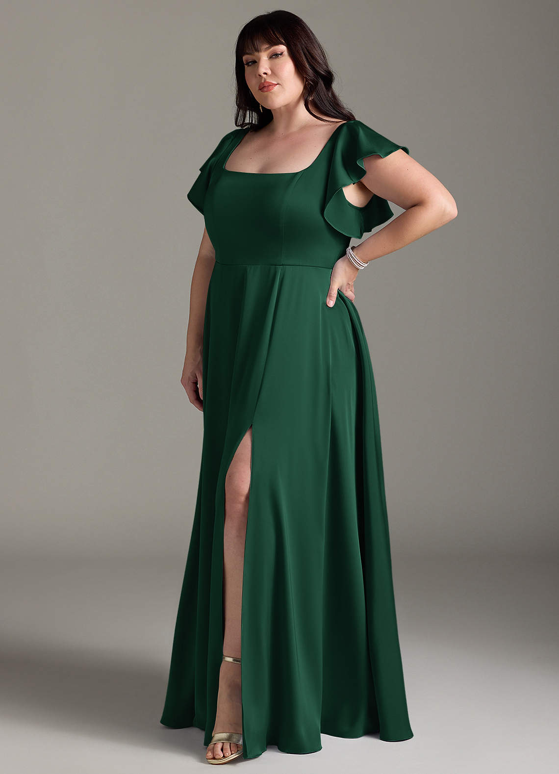 Azazie Bondi Bridesmaid Dresses Dark Green A-Line Bow Stretch Satin Dress image8