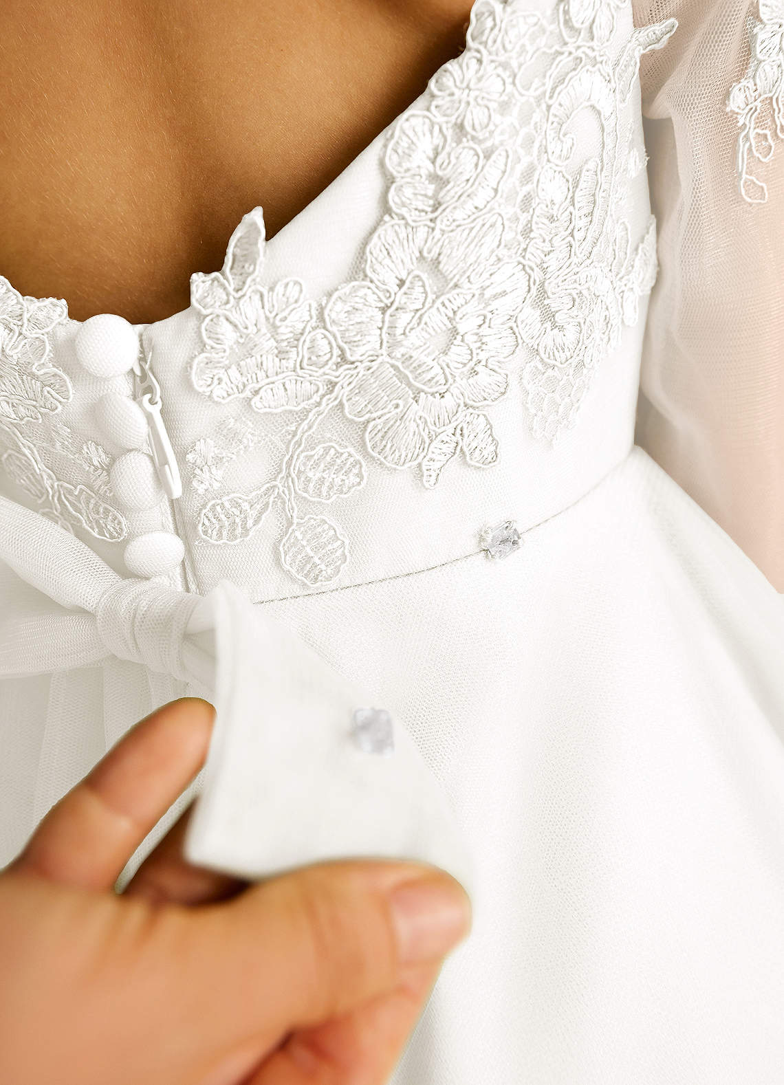 Azazie Precious Flower Girl Dresses Ivory A-Line Lace Tulle Dress image5