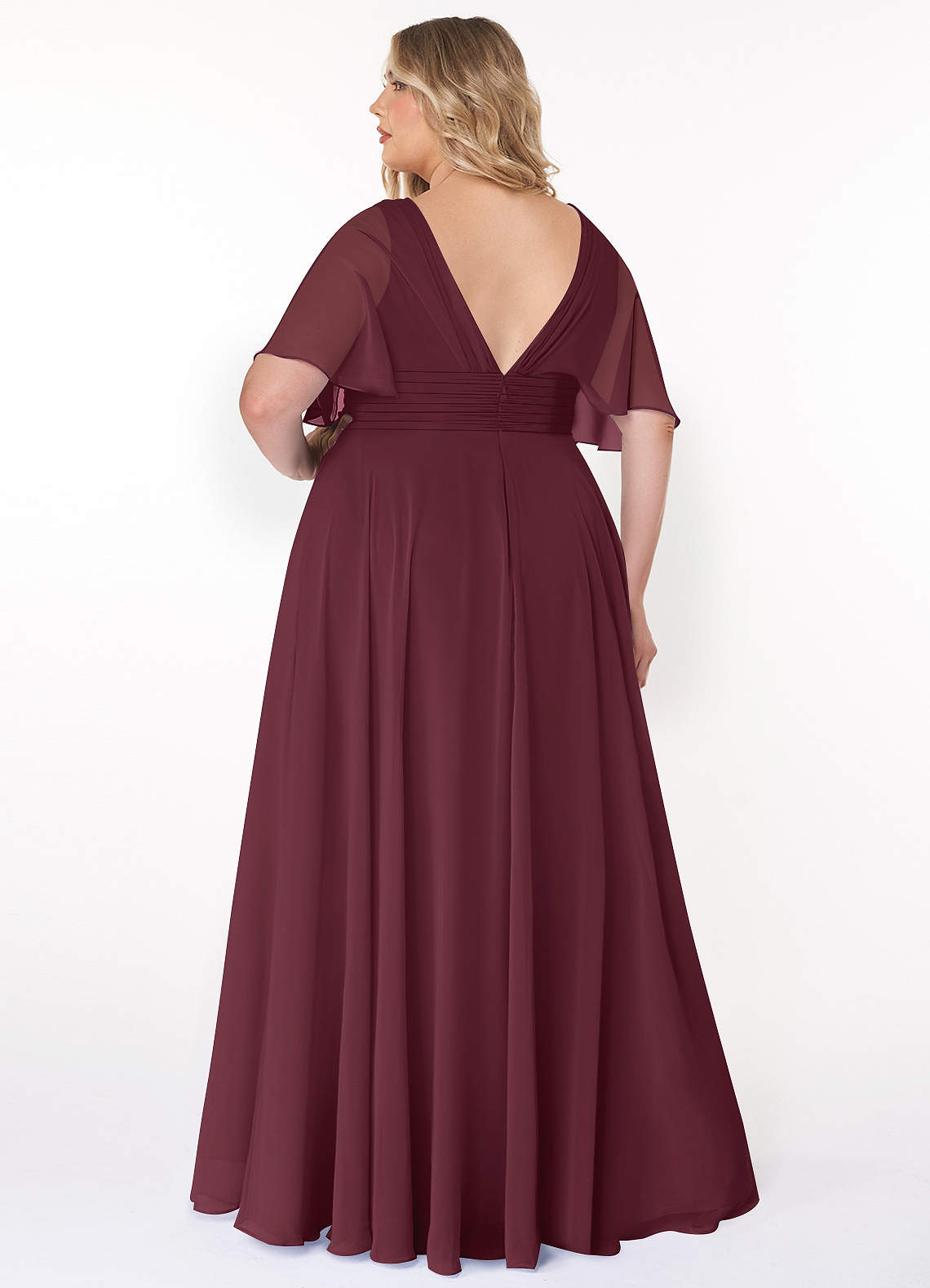 Azazie Pamela Bridesmaid Dresses Cabernet A-Line V-Neck Pleated Chiffon Dress image6