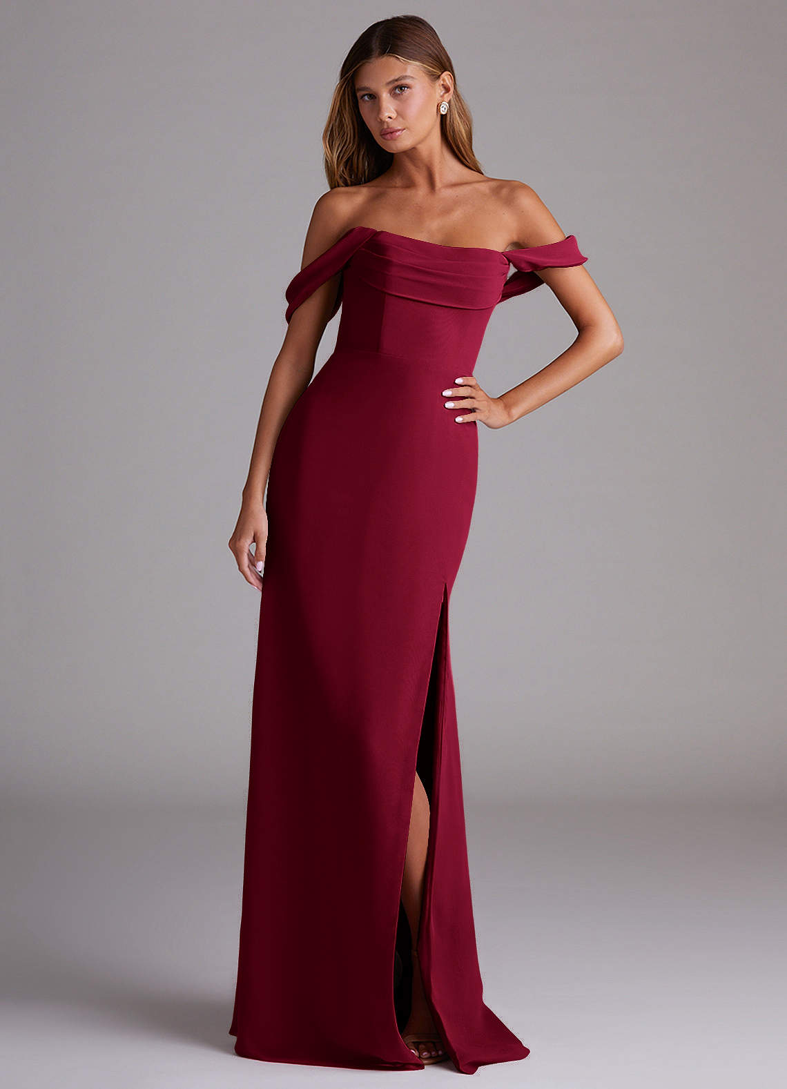 Azazie A-Line Off The Shoulder Floor-Length Chiffon Bridesmaid Dresses