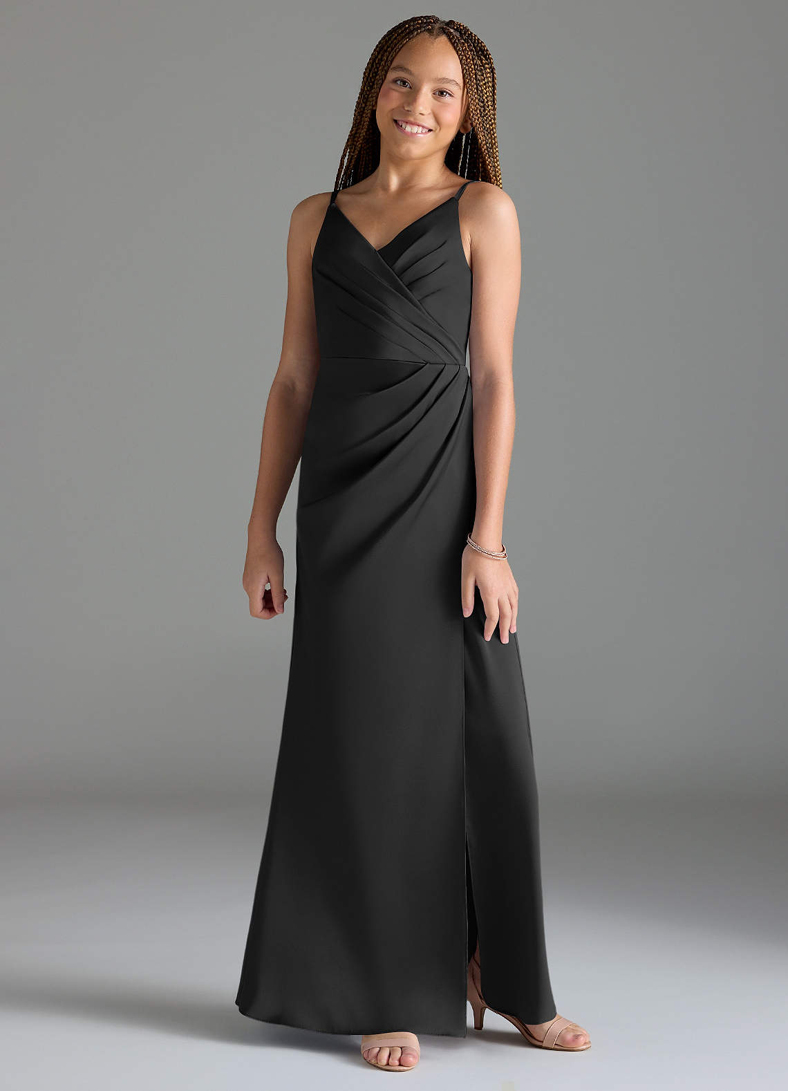 Azazie Maci Junior Klä av Sjöjungfru i Stretch Satin Plisserad image1