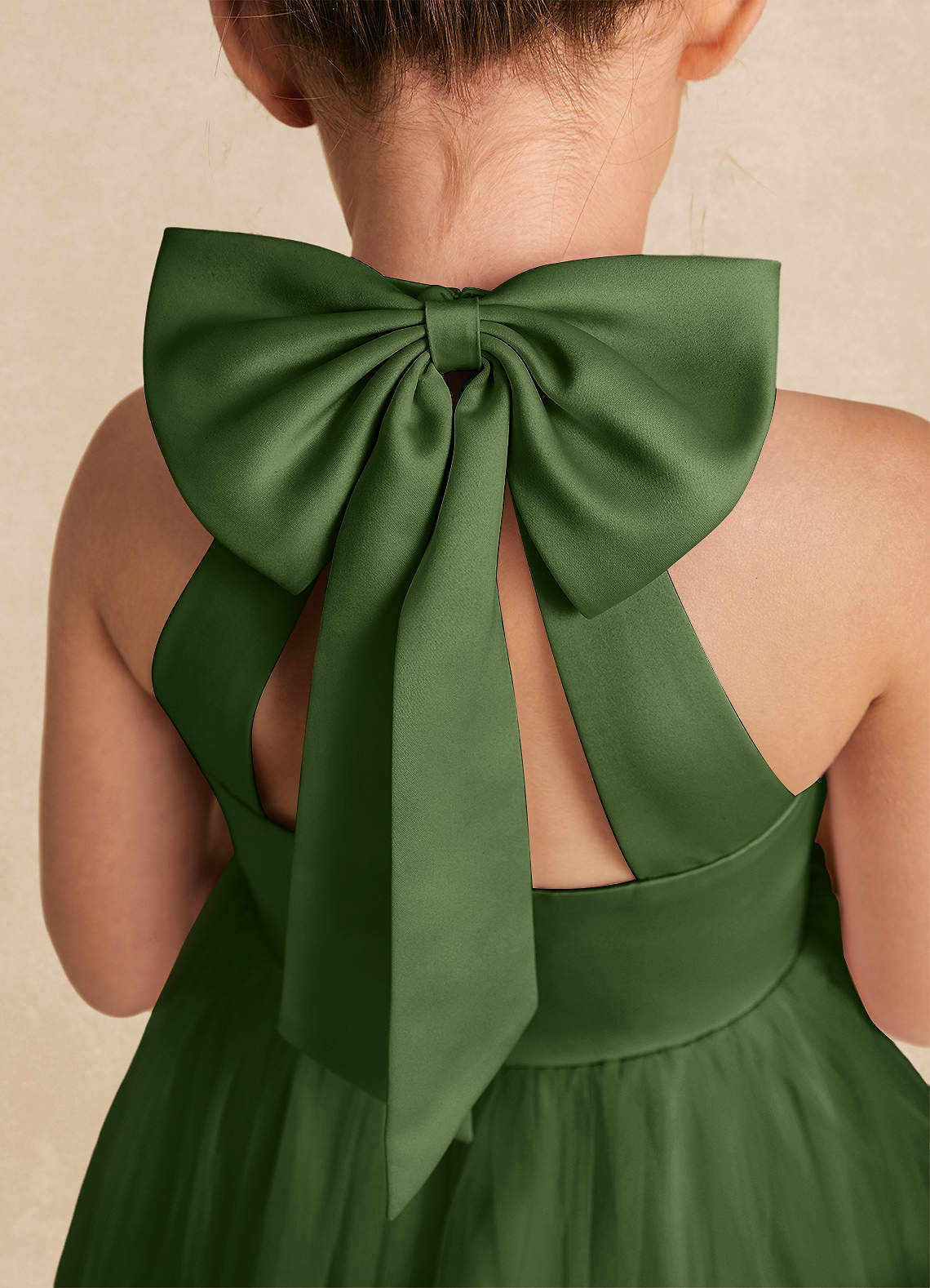 Azazie Bev Flower Girl Dresses Olive A-Line Convertible Tulle Dress image4