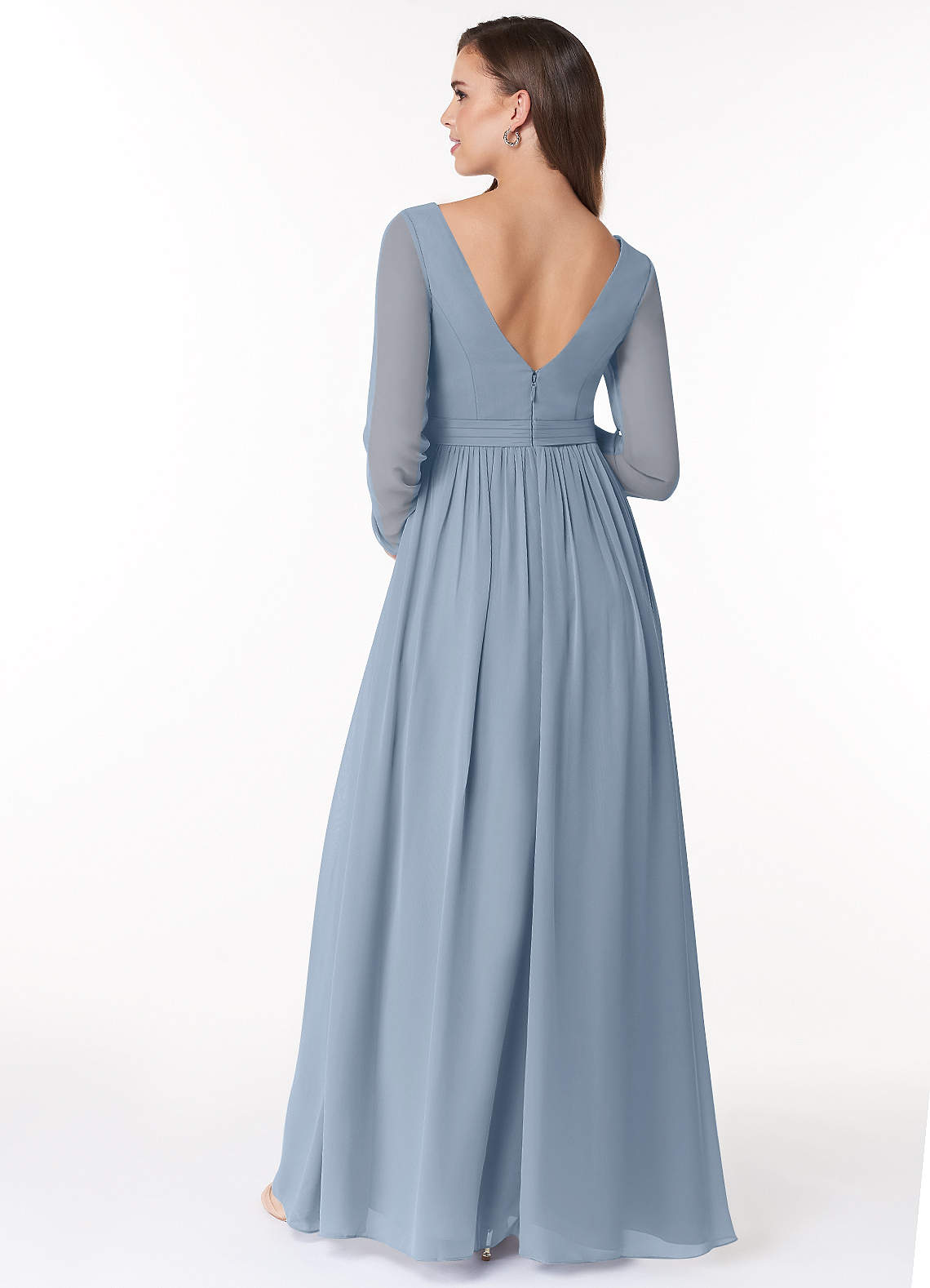 Azazie Teton Maternity Bridesmaid Dresses A-Line Long Sleeve Chiffon Floor-Length Dress image1