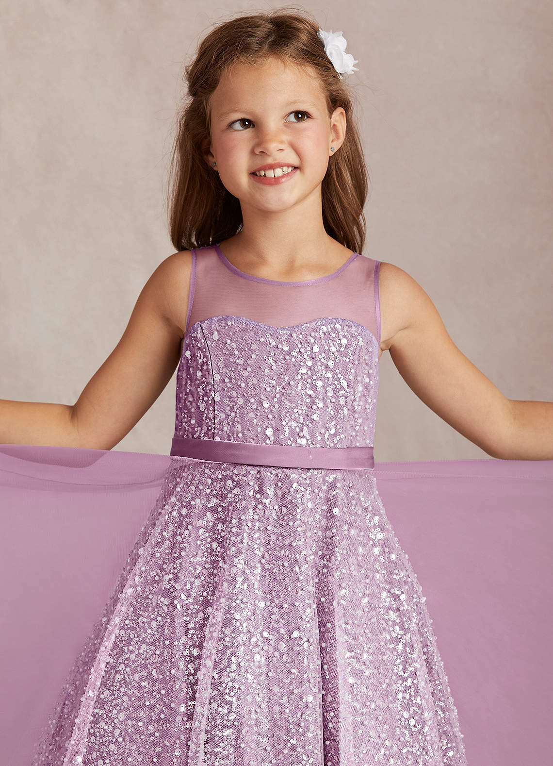 Azazie Siwa Flower Girl Dresses Wisteria A-Line Beaded Tulle Dress image1