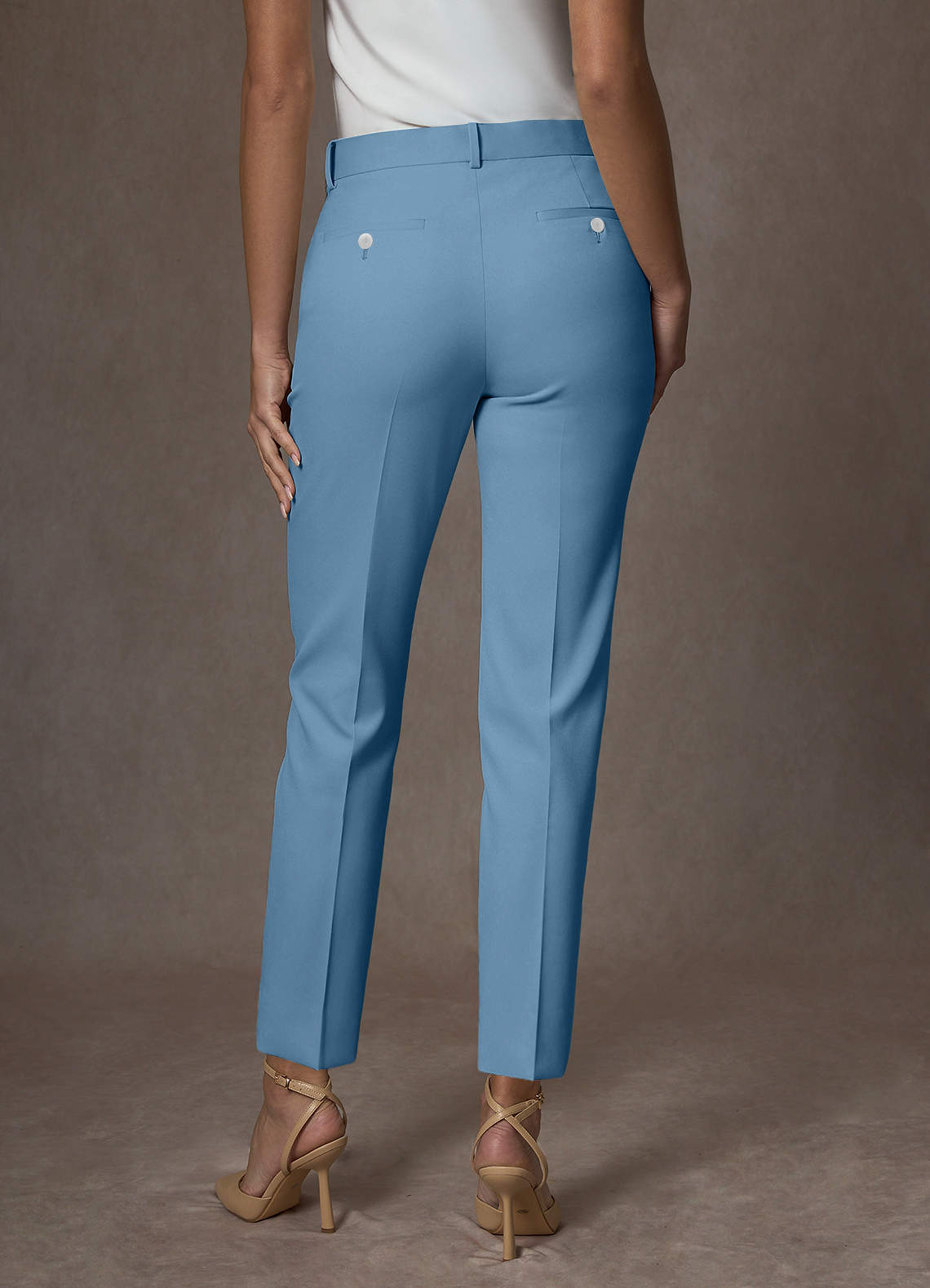front Whitney Steel Blue Structured Stretch Full Length Dress Pants