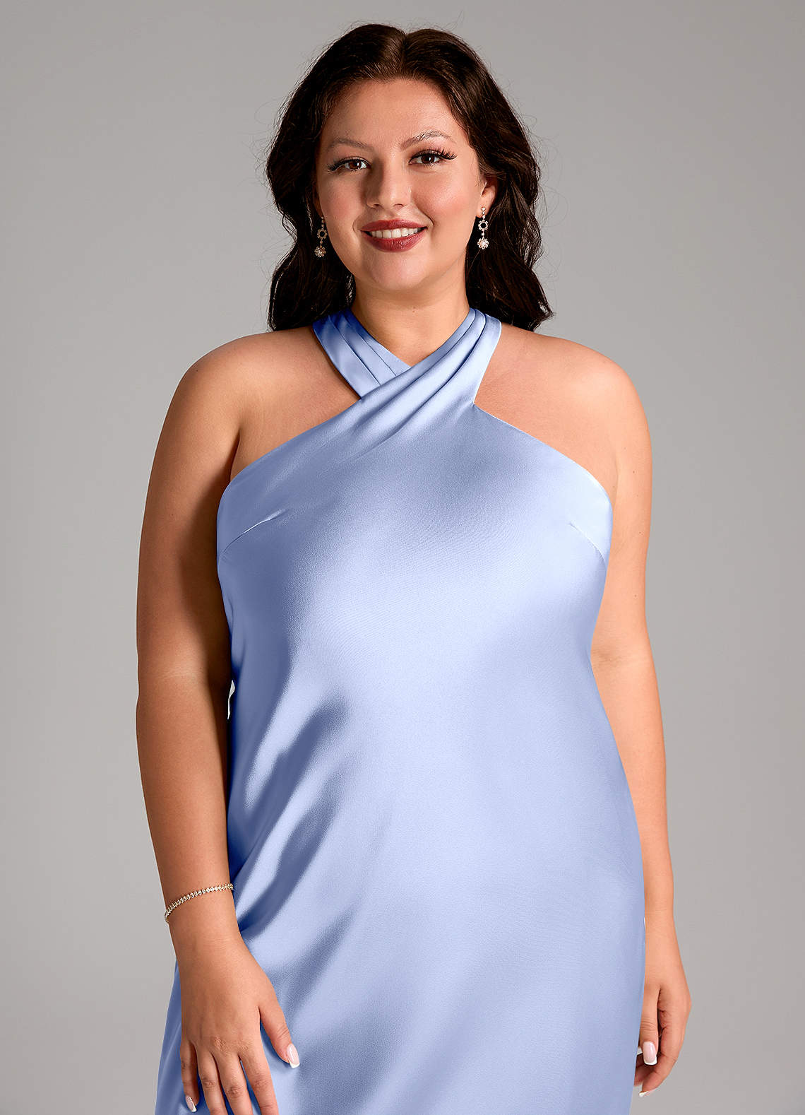 Azazie Doretta Bridesmaid Dresses Ice Mermaid Pleated Stretch Satin Dress image10