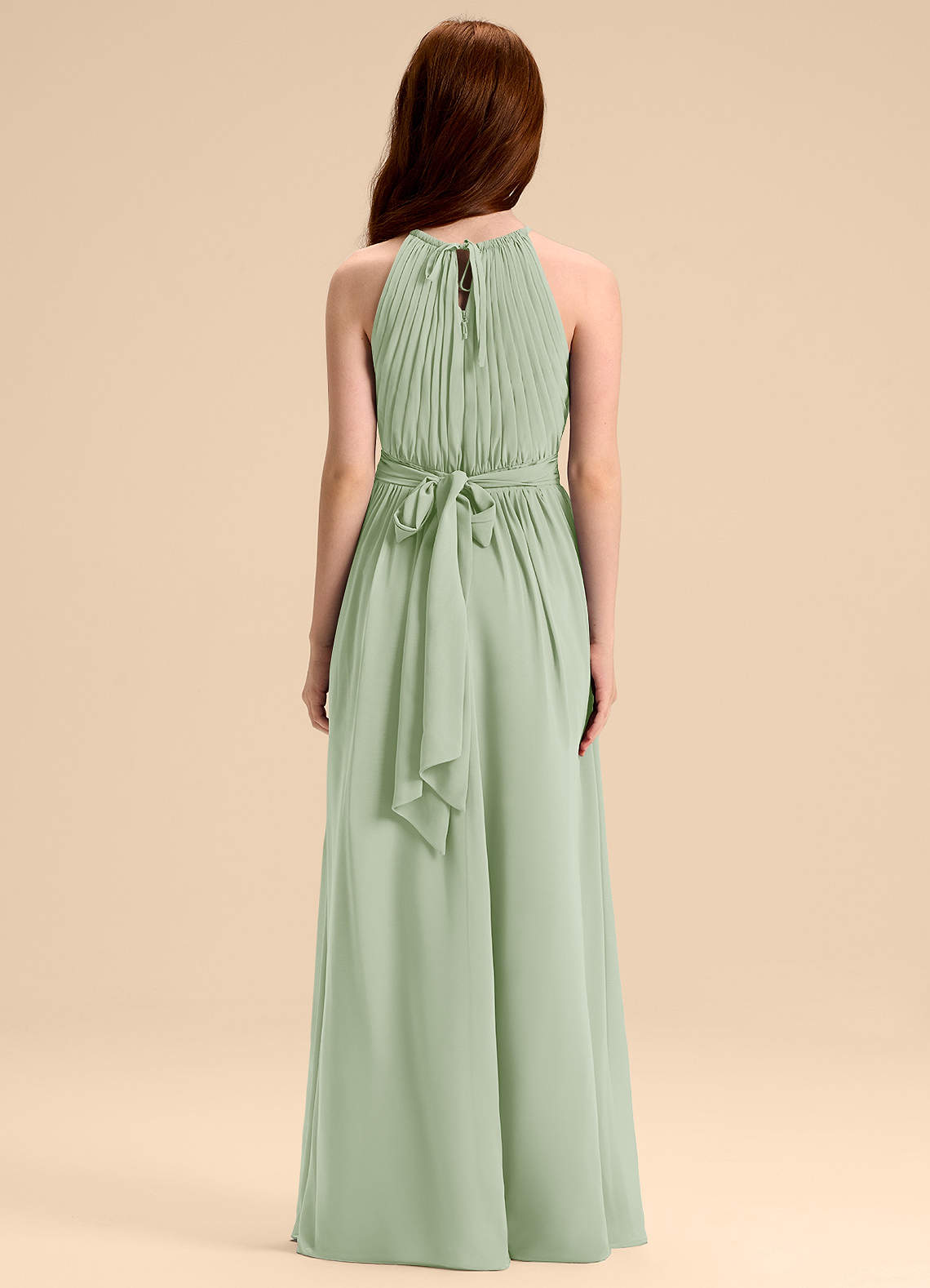 Azazie Malone Junior Vestido Dusty Sage de Chiffon de Linha A com Plissado image1
