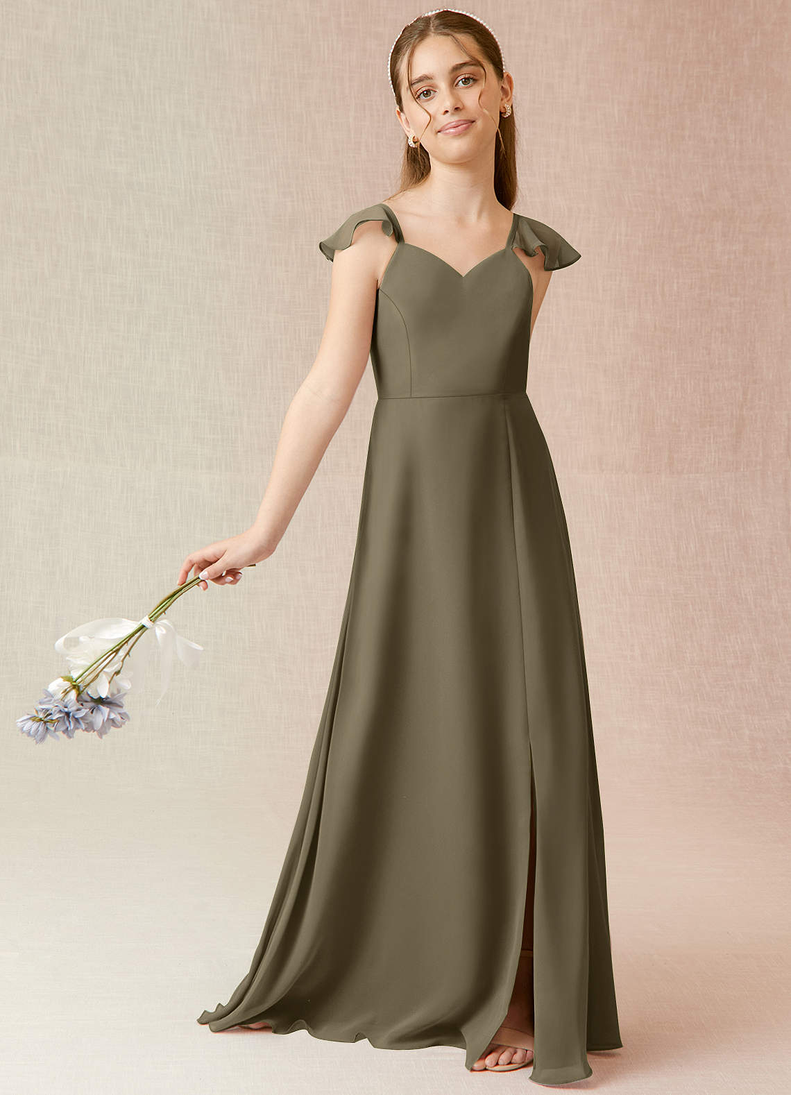 Azazie Everett Junior A-Linie Chiffon Kleid Weidengrün image1