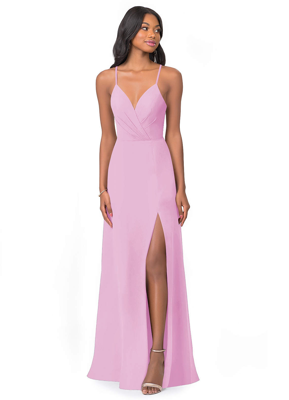 Azazie Everleigh Abiti da Damigella Abito A-Line in Chiffon con Scollo a Cuore a Pieghe Rosa Confetto image1