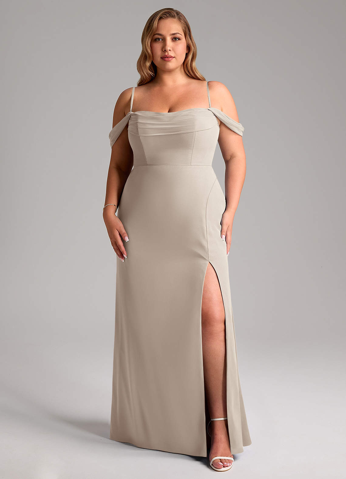 cold shoulder bridesmaid dress plus size Ever-Pretty Plus Size Cold Shoulder Formal Summer Formal Wedding Guest Dress with Flare Sleeves