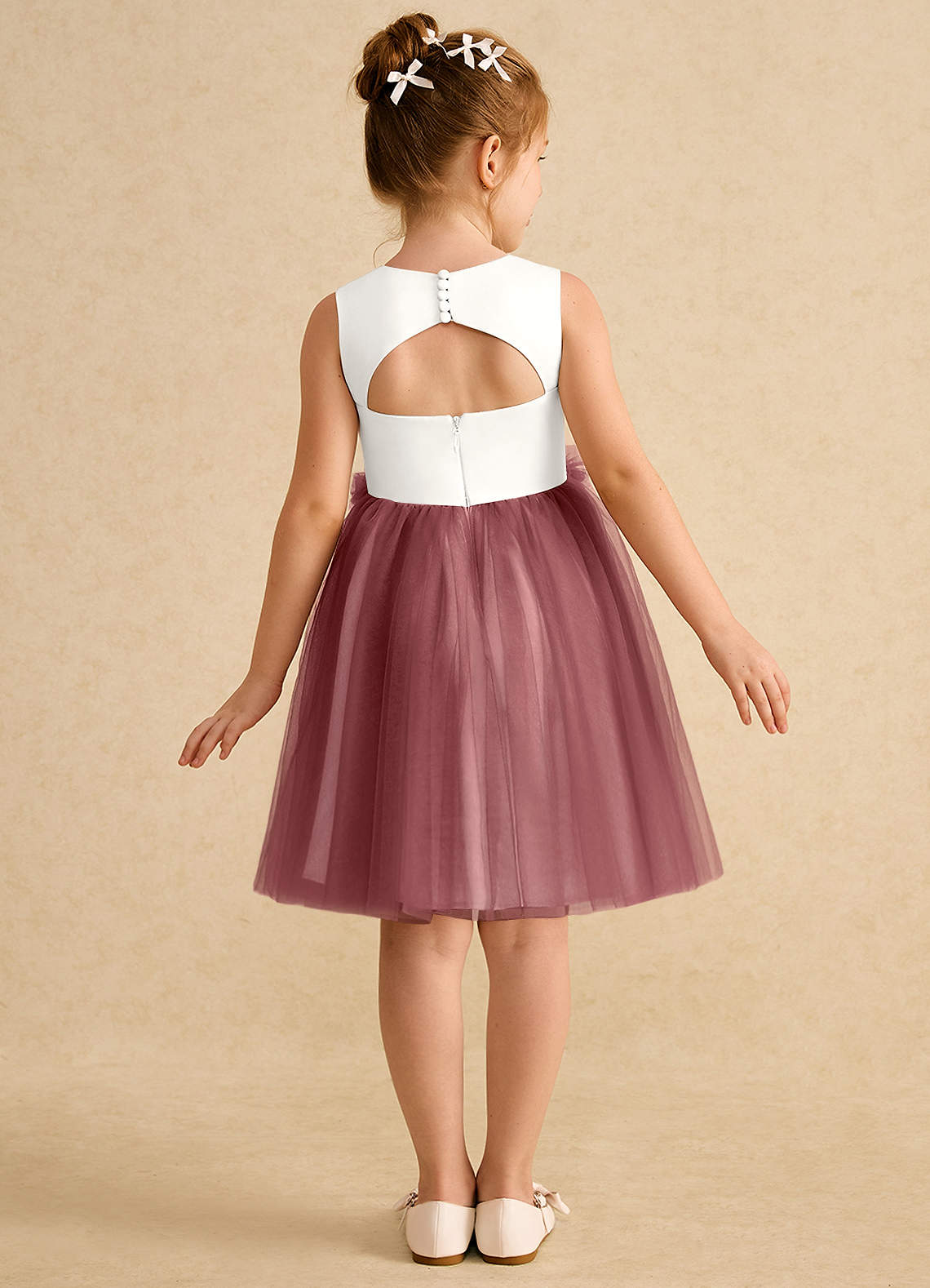 Azazie Louisa Blumenmädchenkleider A-Linie ärmellos Tüll Kleid Elfenbein Amethyst image1