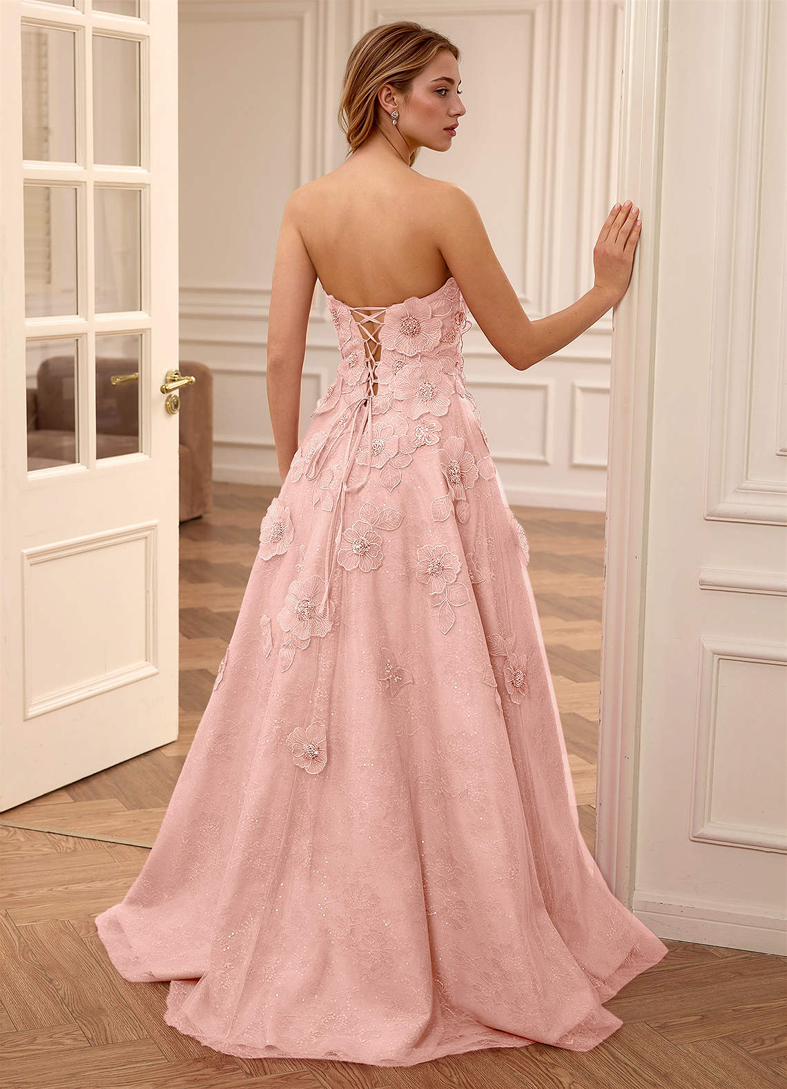 evening wear dresses adelaide Adelaide Pink Floral A-line Rhinestone Embroidery Sweetheart Neckline Prom  Dress Ready to Ship