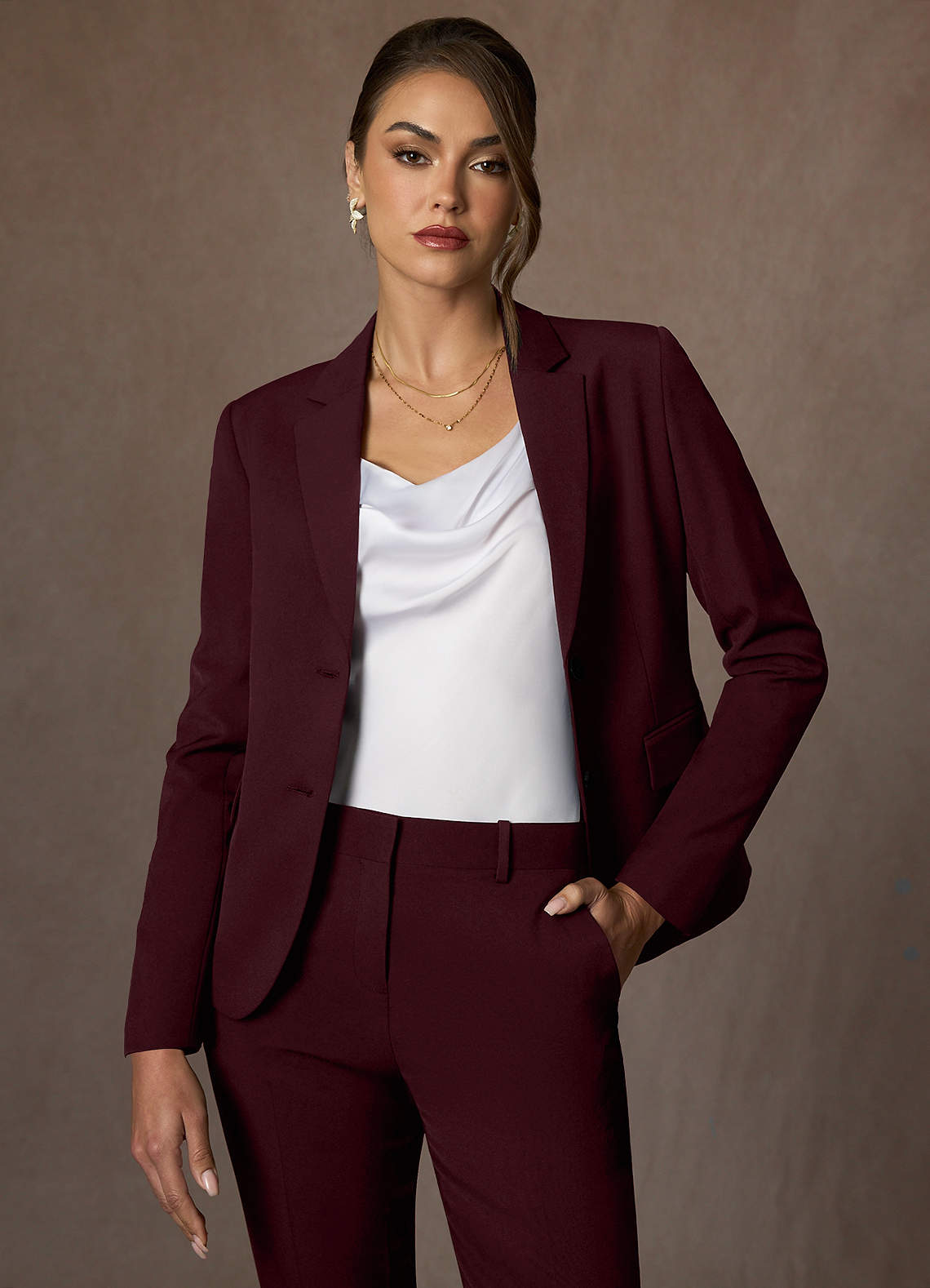 front Whitney Cabernet Structured Stretch Blazer