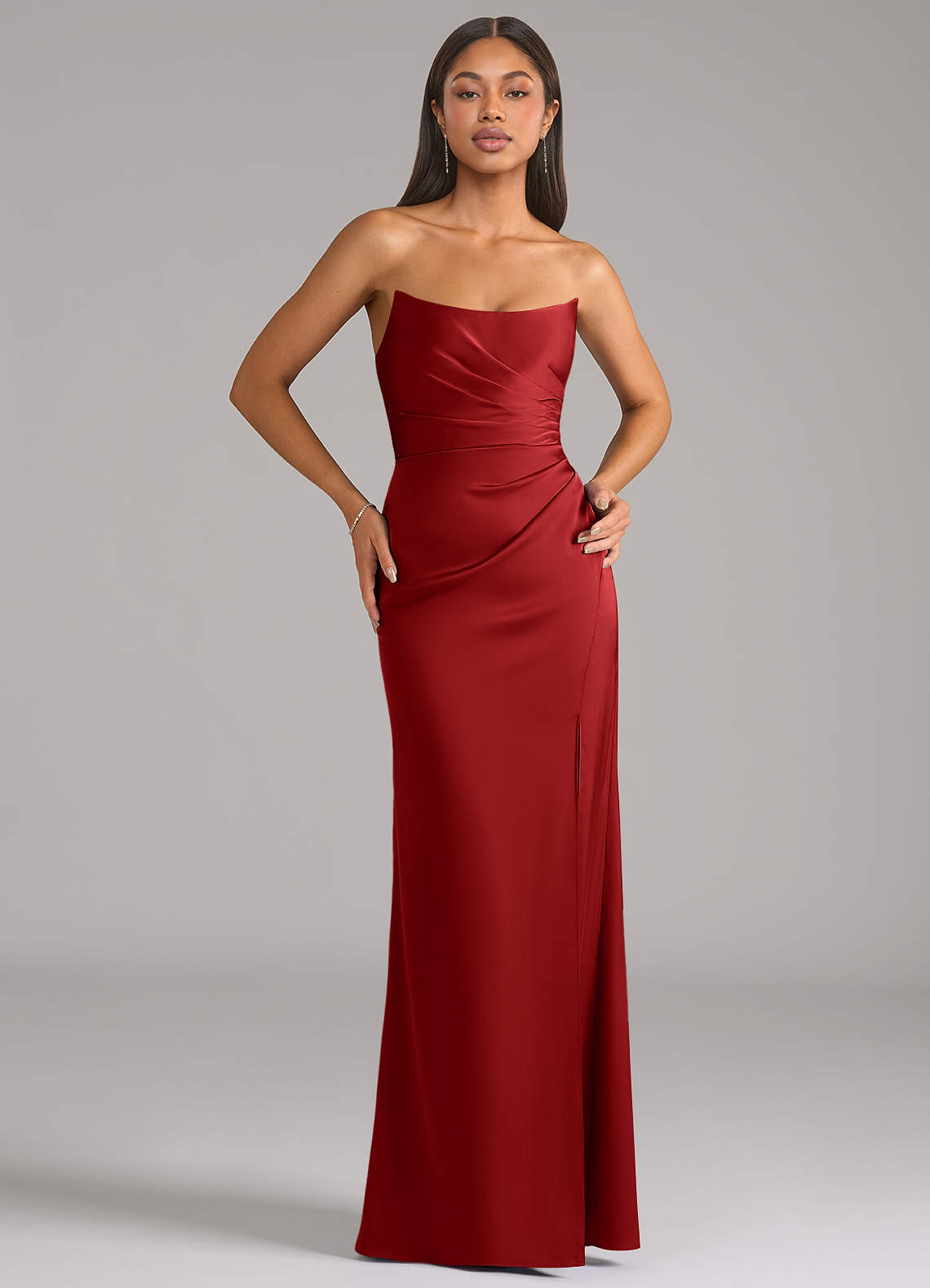 Azazie Marla Bridesmaid Dresses Pomegranate Sheath Strapless Stretch Satin Convertible Dress image1