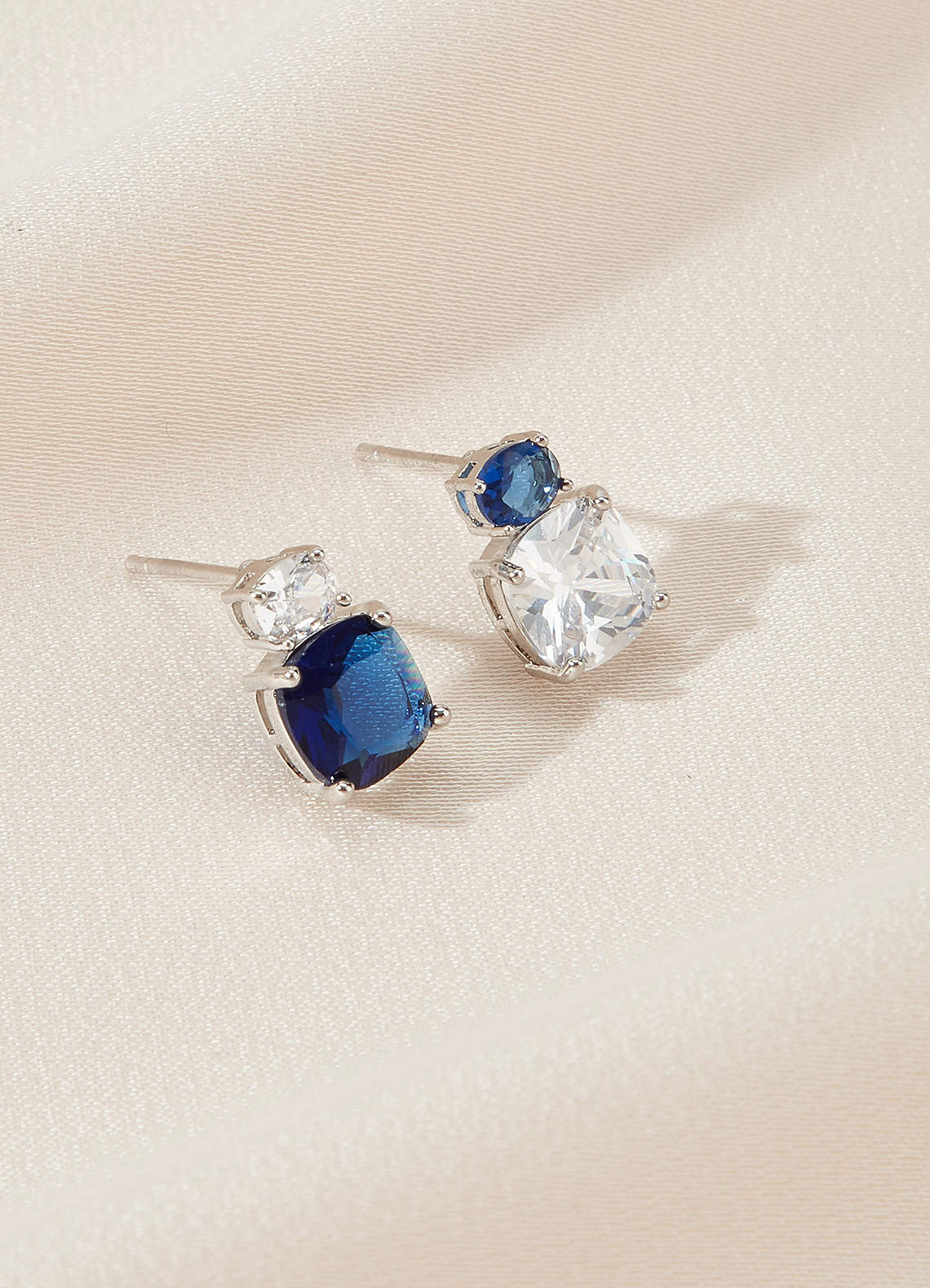 front Inverted Sapphire and Crystal Stud Earrings