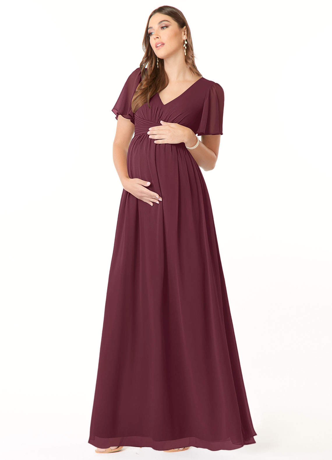 Azazie Verna Maternity Bridesmaid Dresses A-Line V-Neck Ruched Chiffon Floor-Length Dress image2