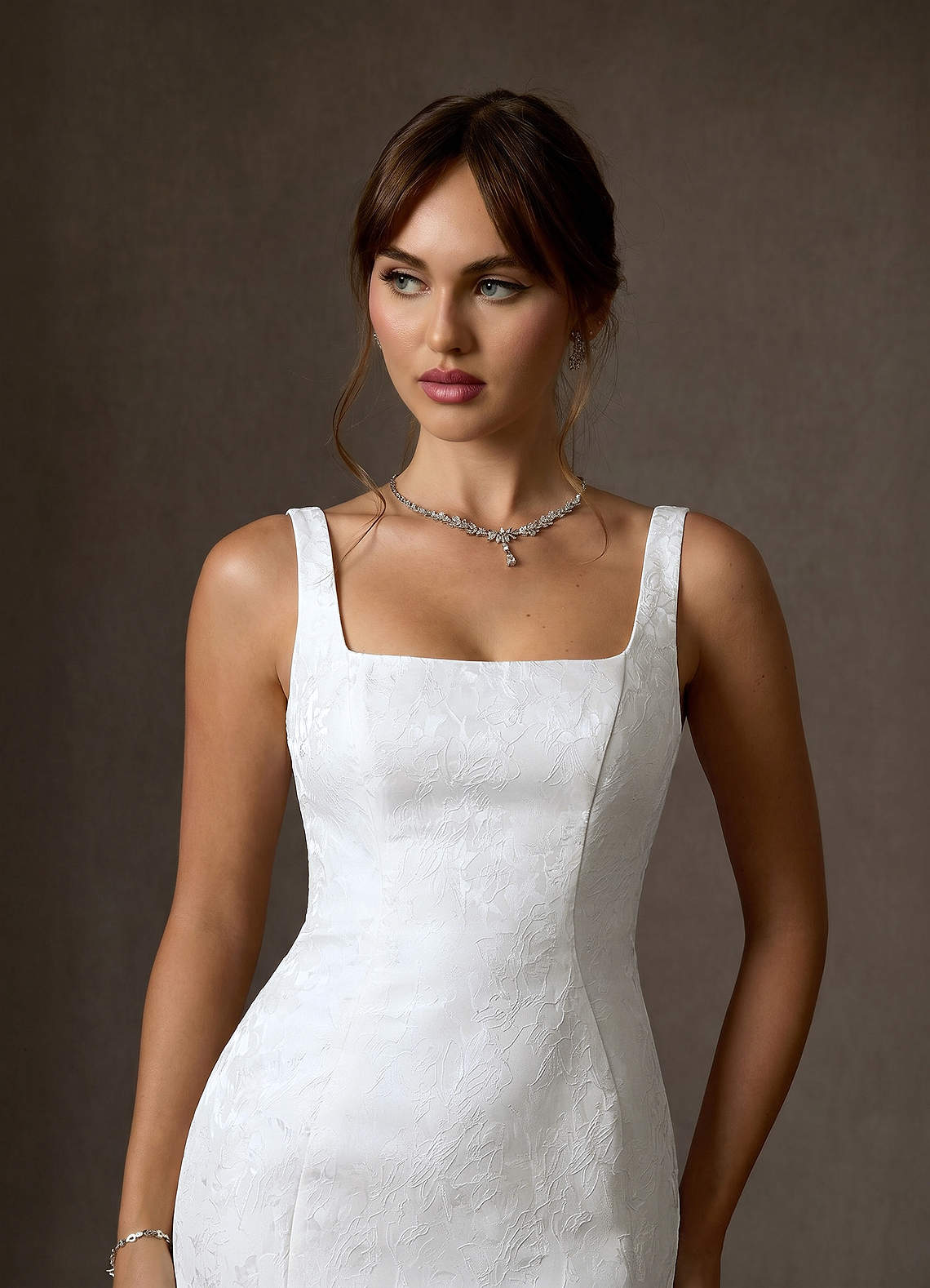 Azazie Quinn Wedding Dresses Diamond White Mermaid Square Neckline Floral Jacquard Dress image5