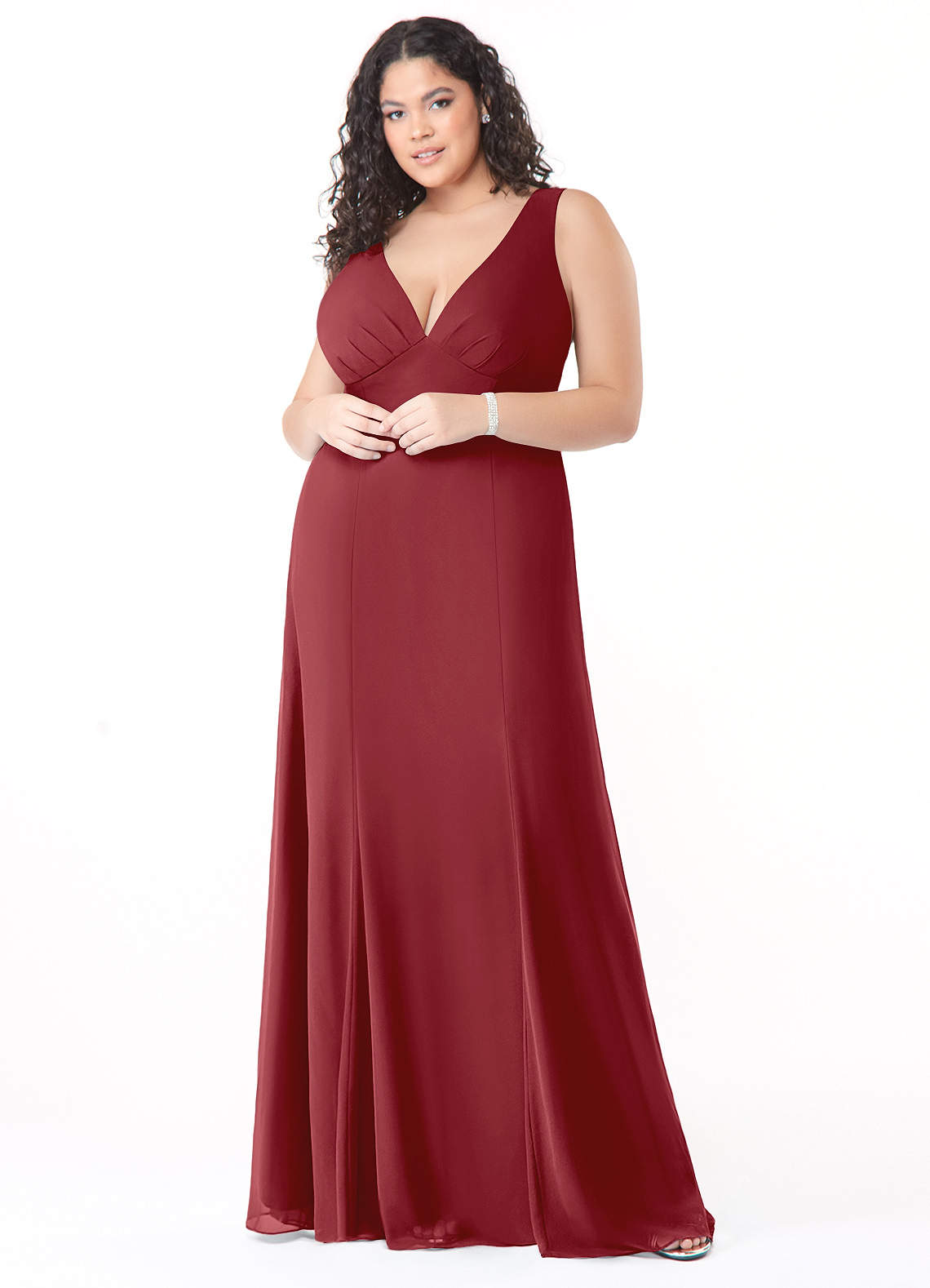 Azazie Christiana Final Sale Dusty Blue A-Line V-Neck Pleated Chiffon Dress image1