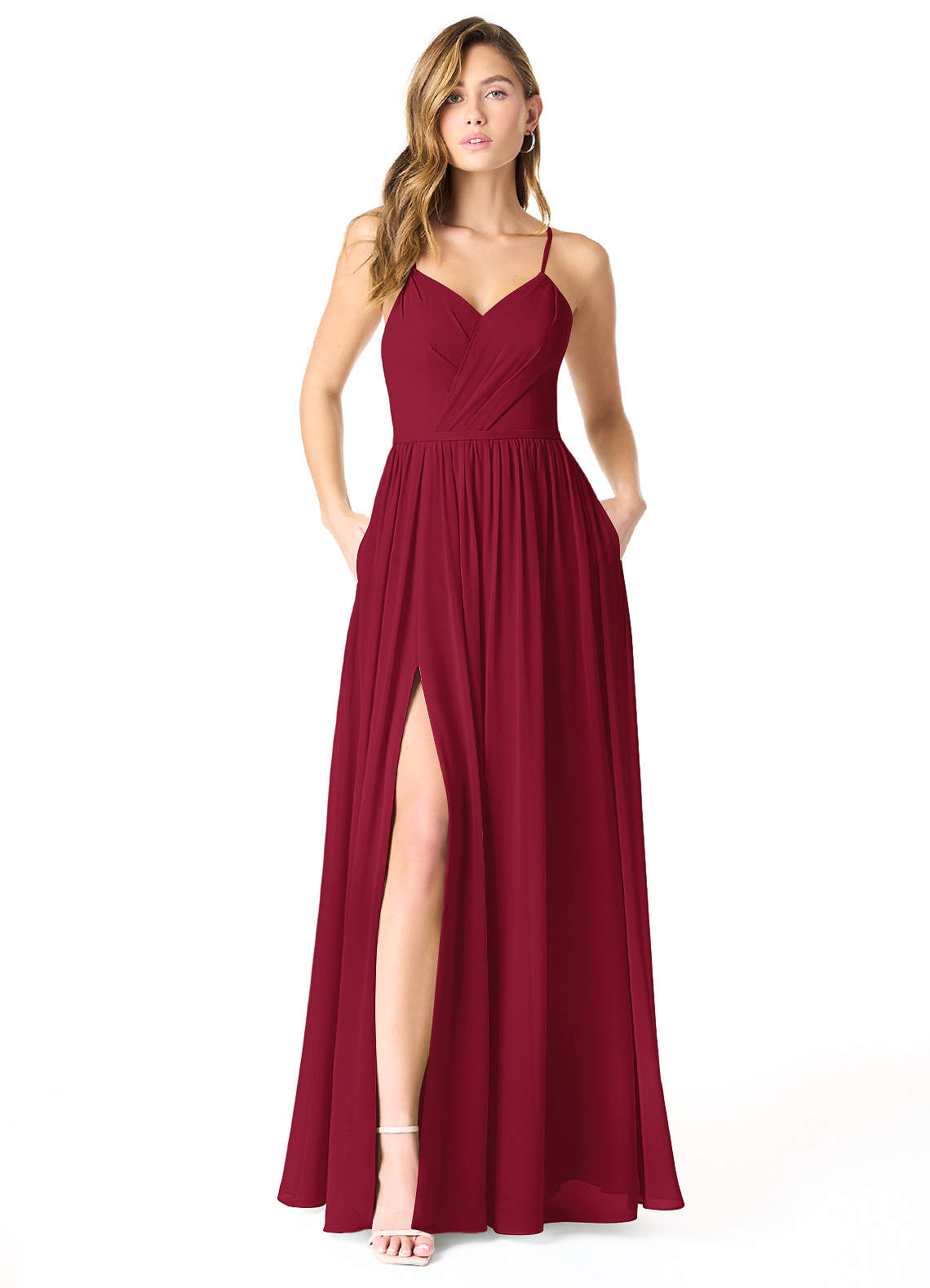 Azazie Cora Bridesmaid Dresses Burgundy A-Line Pleated Chiffon Dress image1