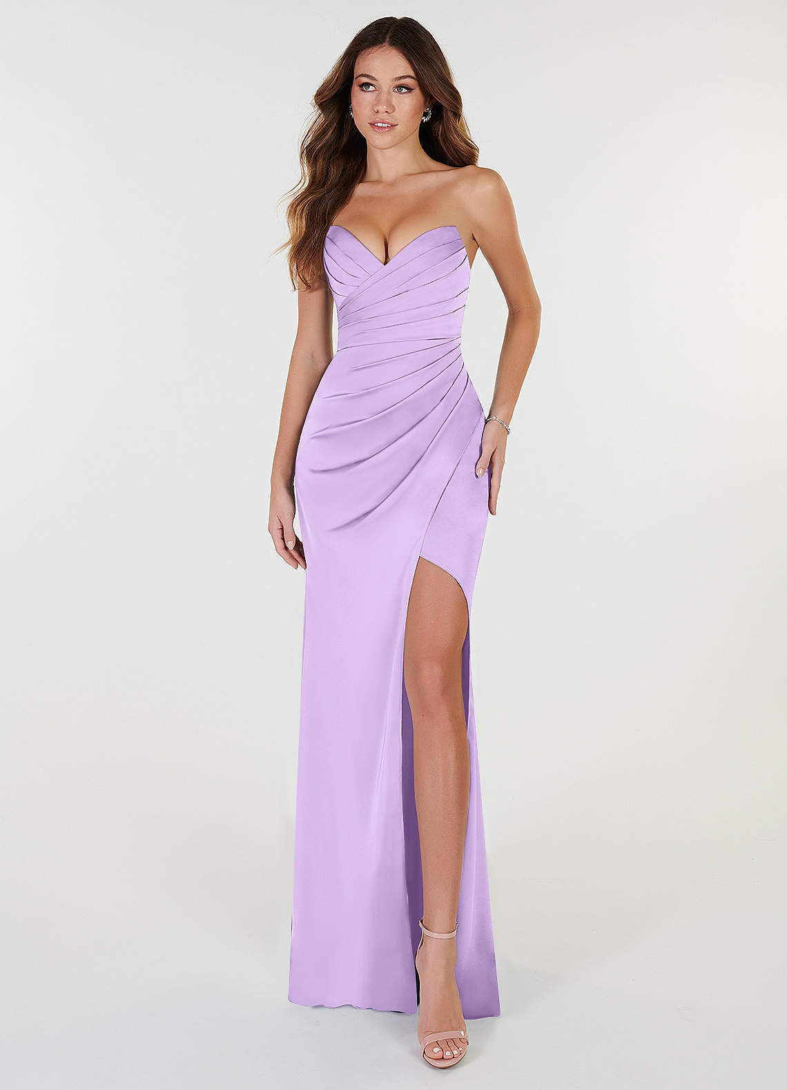 Azazie Yola Bridesmaid Dresses Lilac Sheath V-Neck Pleated Stretch Satin Convertible Dress image1