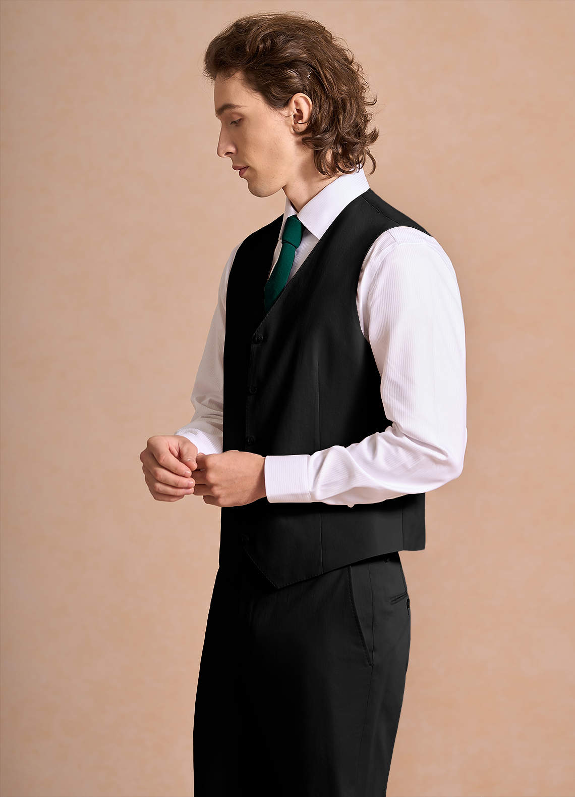 front Carter Black Cotton Linen Blend Suit Vest