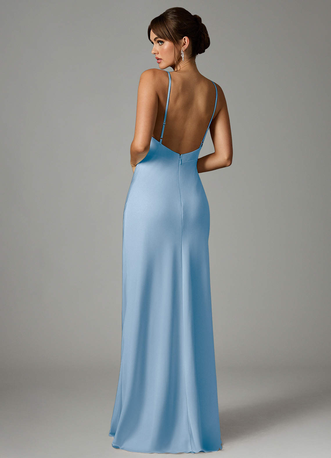 Azazie Stefania Bridesmaid Dresses Powder Blue A-Line Stretch Satin Dress image1