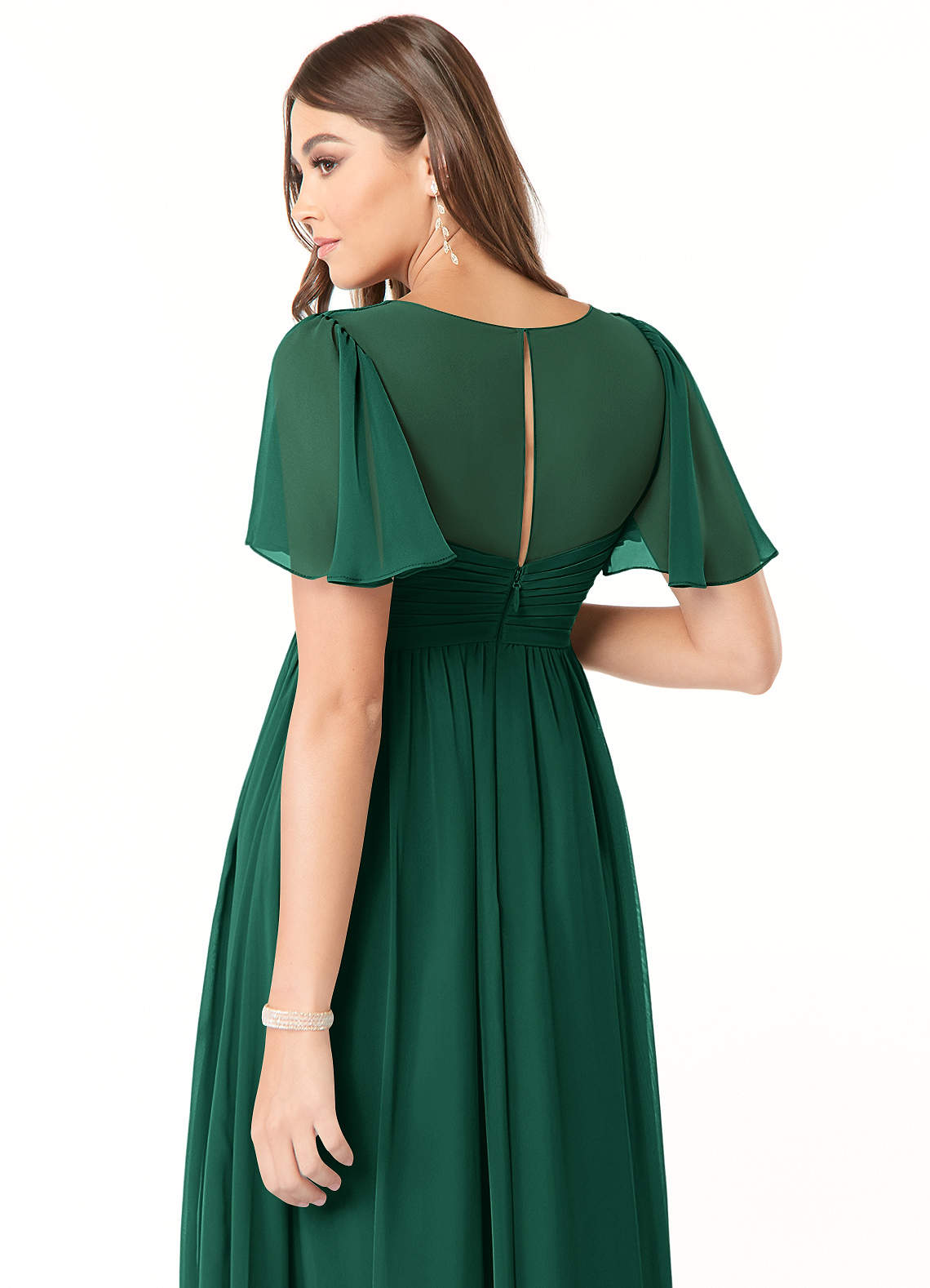 Azazie Verna Robes de demoiselle d'honneur de maternité Robe Trapèze Col V froncé Longueur ras du sol Mousseline de soie image5