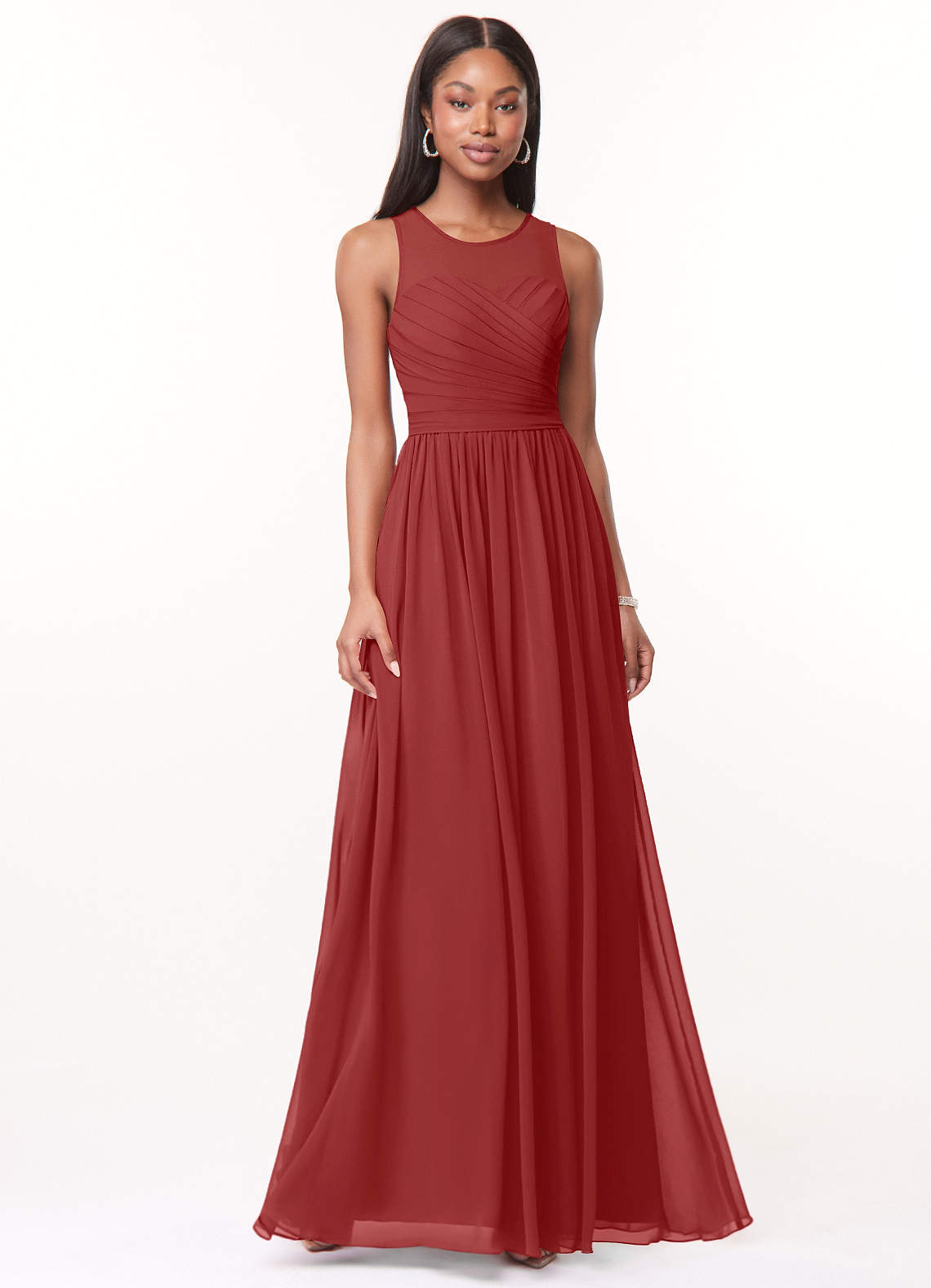Azazie Nina Bridesmaid Dresses Rust A-Line Pleated Chiffon Dress image1
