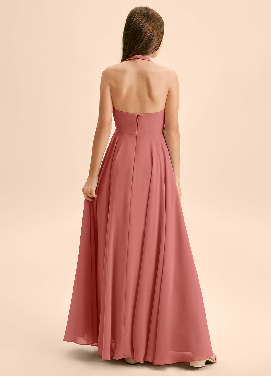 Azazie Kady Junior Antique Rose A-Line Sweetheart Neckline Chiffon Dress image1