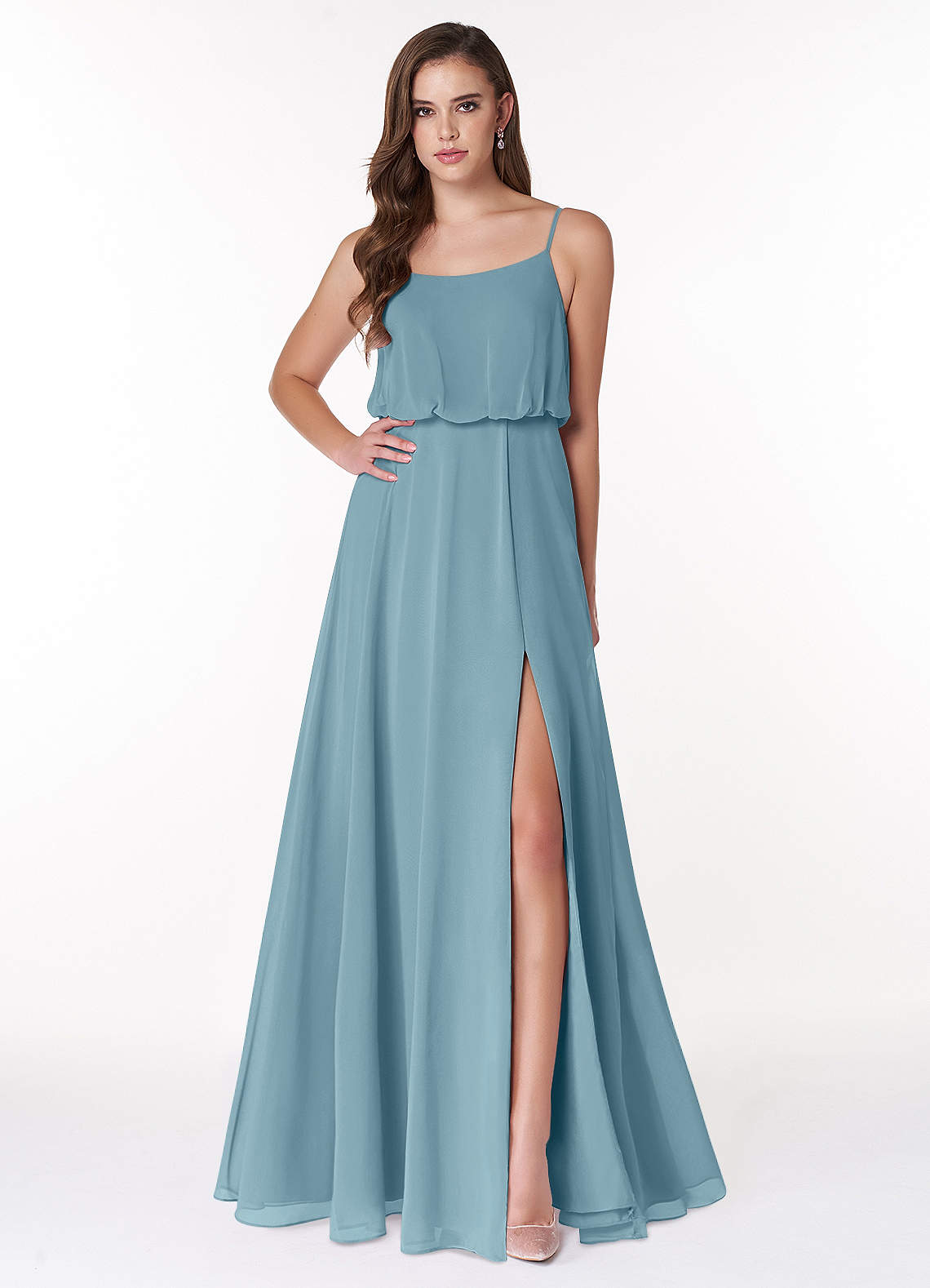 Azazie Lupe Bridesmaid Dresses Moody Blue A-Line Scoop Blouson Chiffon Dress image1