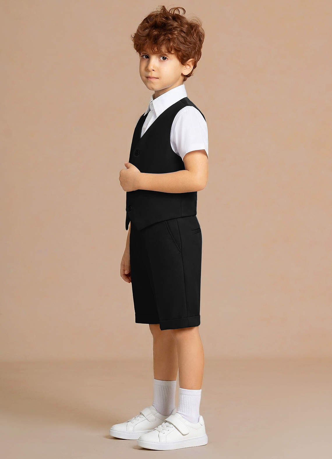 front Oliver Preto Conjunto de 4 peças para meninos: regata e shorts