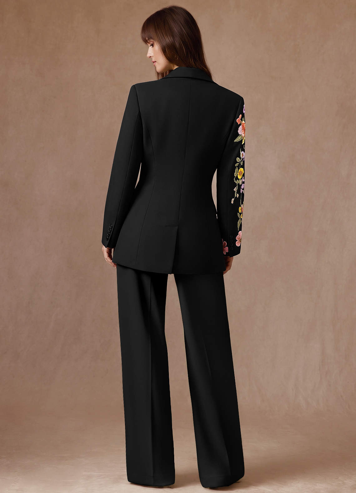 front Elodie Black Refined Weave Floral Tailored Blazer