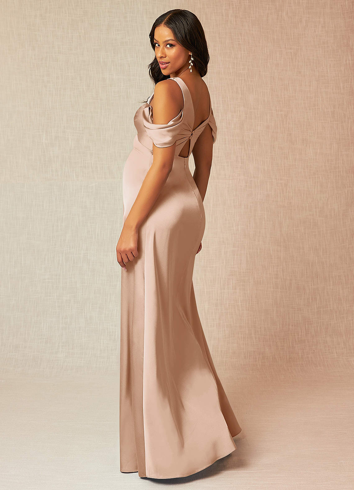 Azazie Rhea Maternity Bridesmaid Dresses A-Line Off-The-Shouler Pleated Stretch Satin Floor-Length Dress image4
