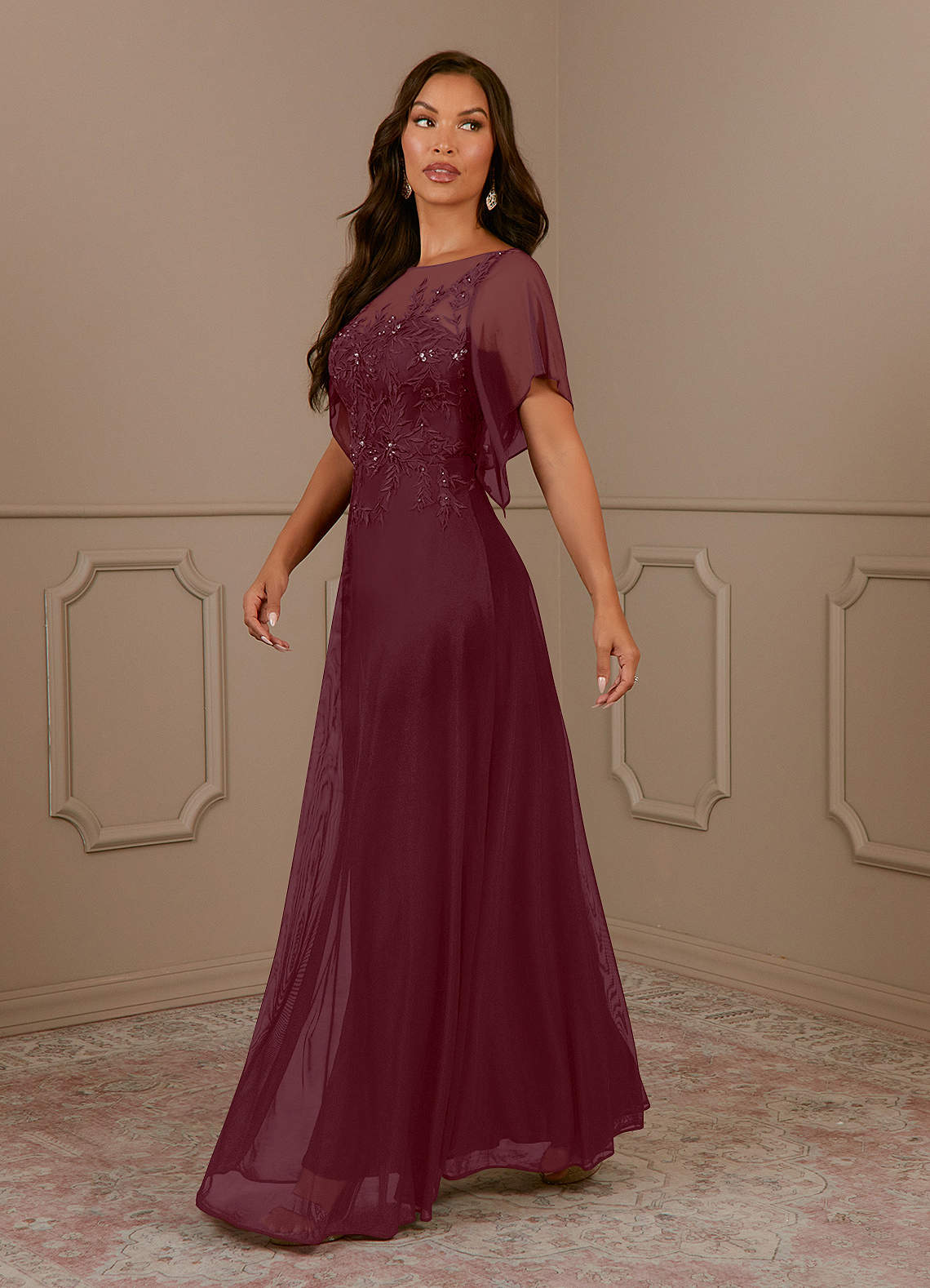 Azazie Cavell Cabernet A-Line Sequins Mesh Dress | Azazie