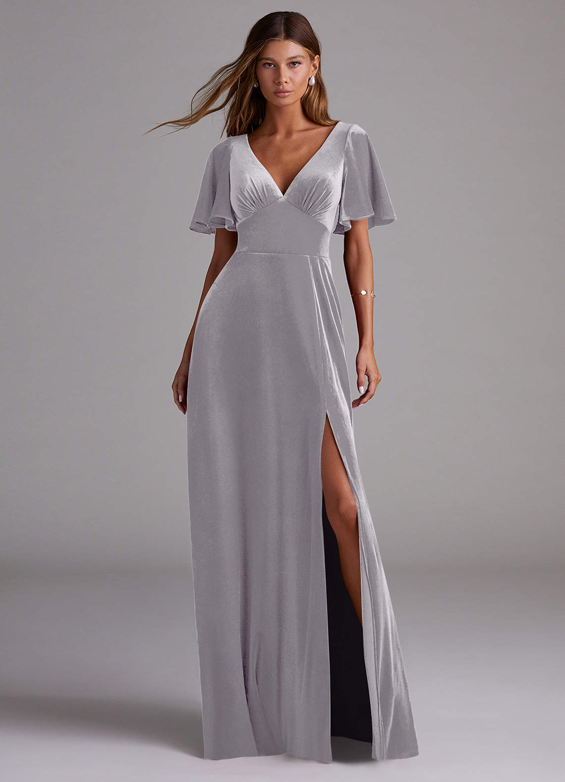 Azazie Kimber Bridesmaid Dresses French Lilac A-Line with Pockets Velvet Dress image1
