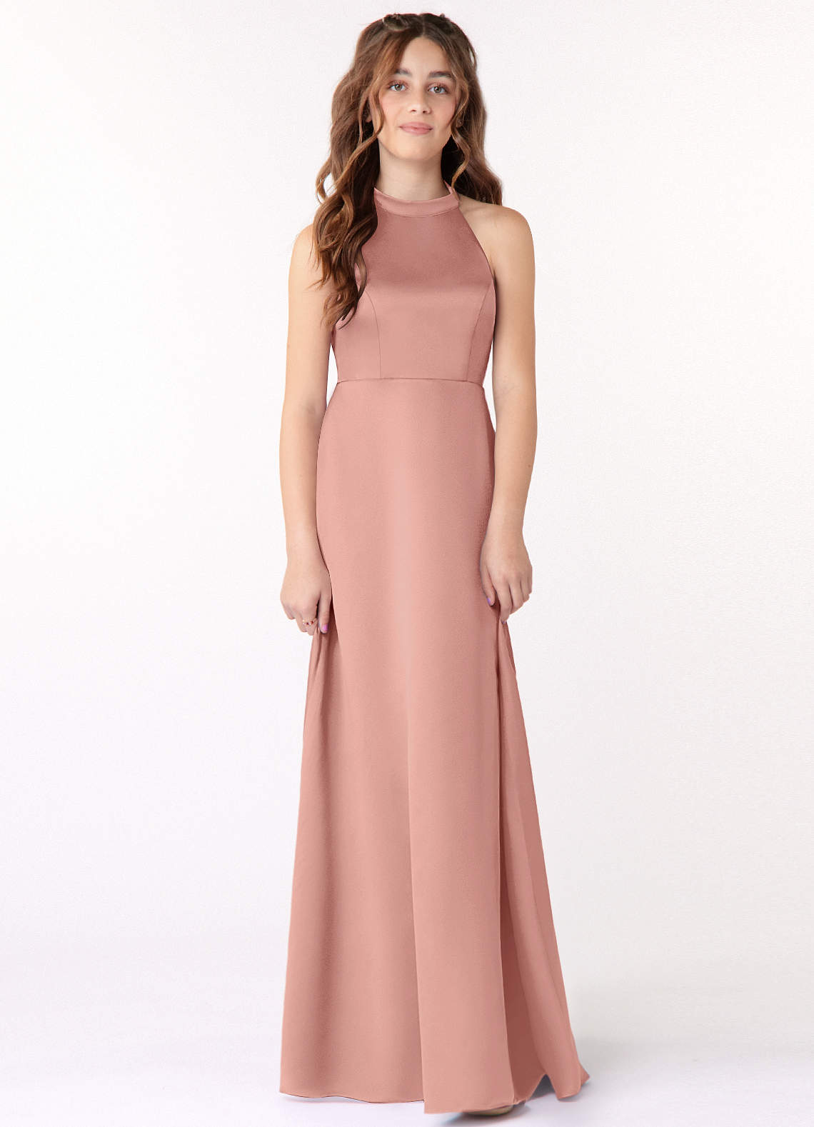 Azazie Laurel Junior Rosette A-Line Stretch Satin Dress image1
