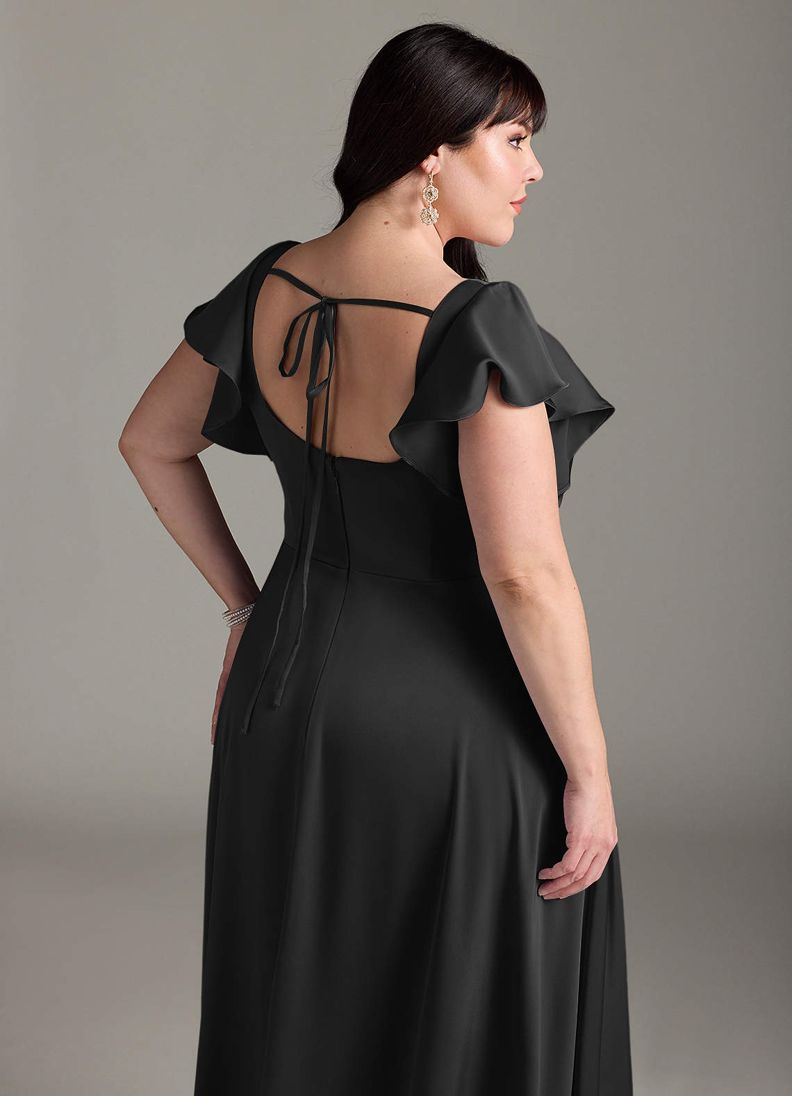 Azazie Bondi Bridesmaid Dresses Black A-Line Bow Stretch Satin Dress image11