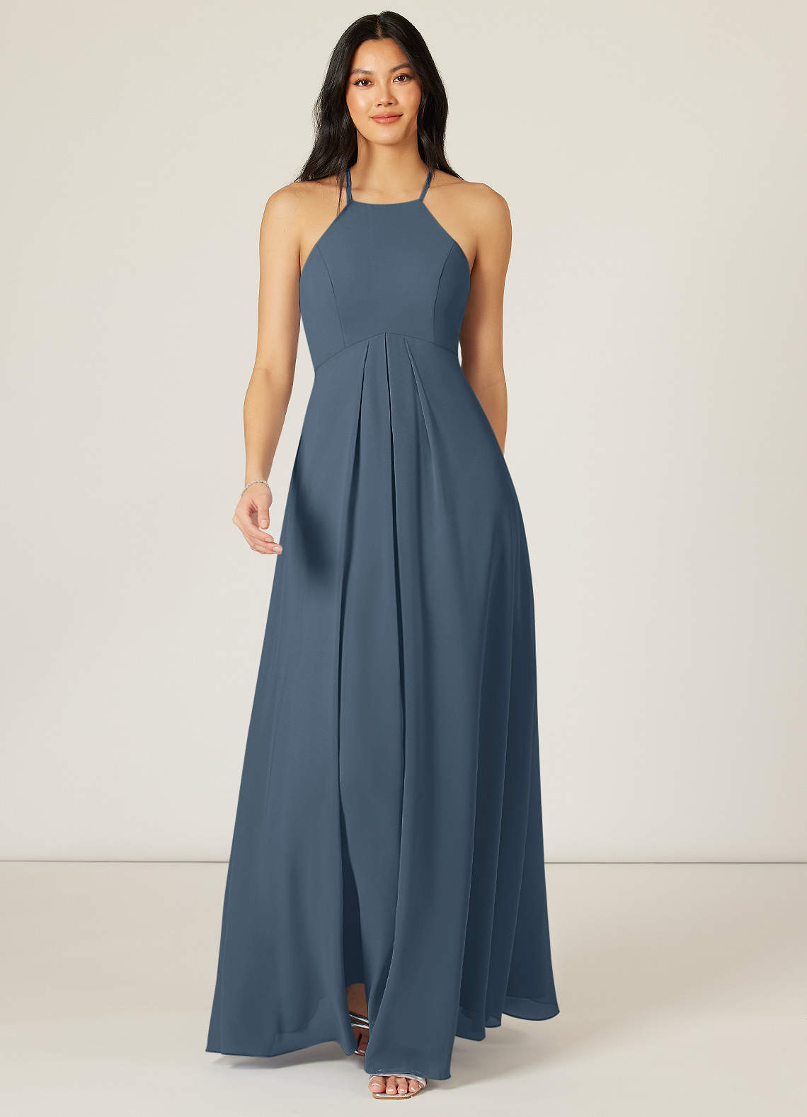 Azazie Sarah Bridesmaid Dresses Neptune Empire Pleated Chiffon Dress image1