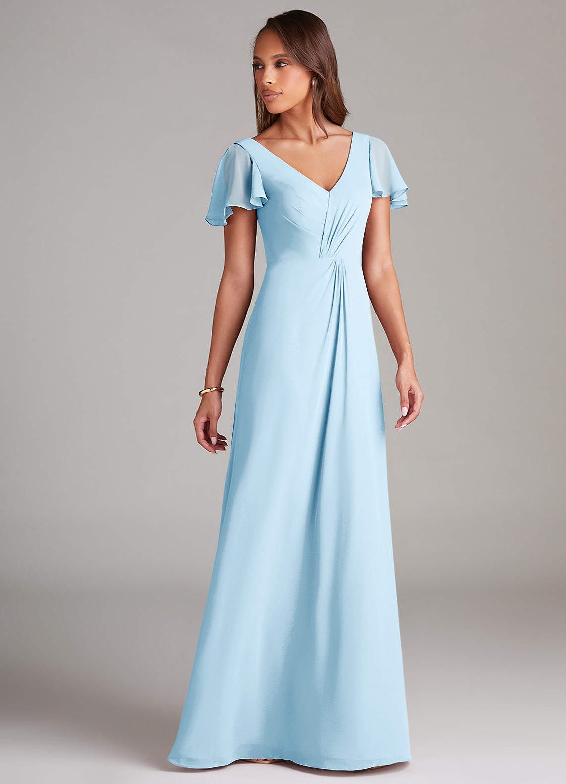 Azazie Soren Bridesmaid Dresses Sky Blue A-Line Ruched Chiffon Dress image3